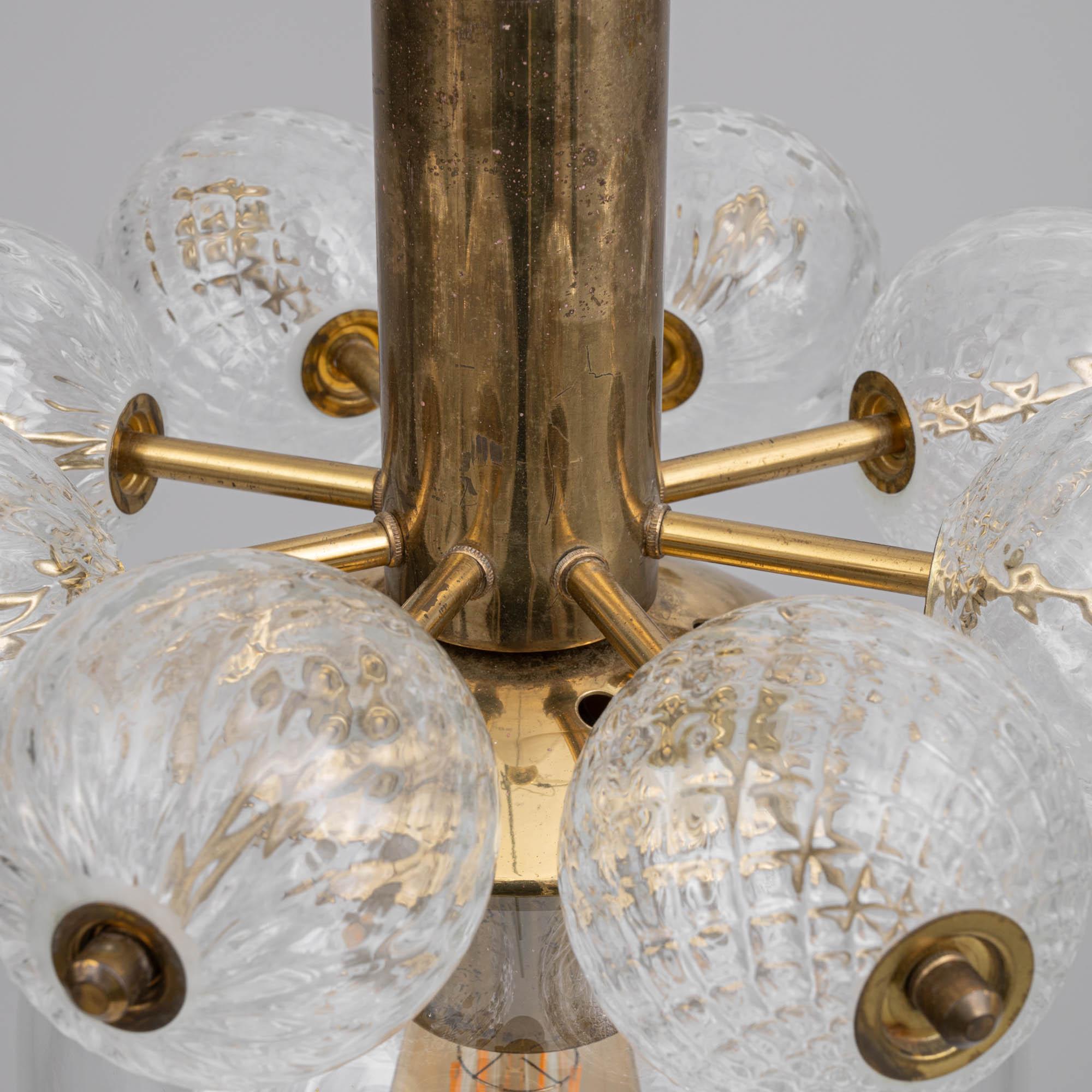 20th Century Czechia Brass & Glass Chandelier 9