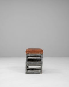 20th Century Czechia Metal Stool With Leather Seat