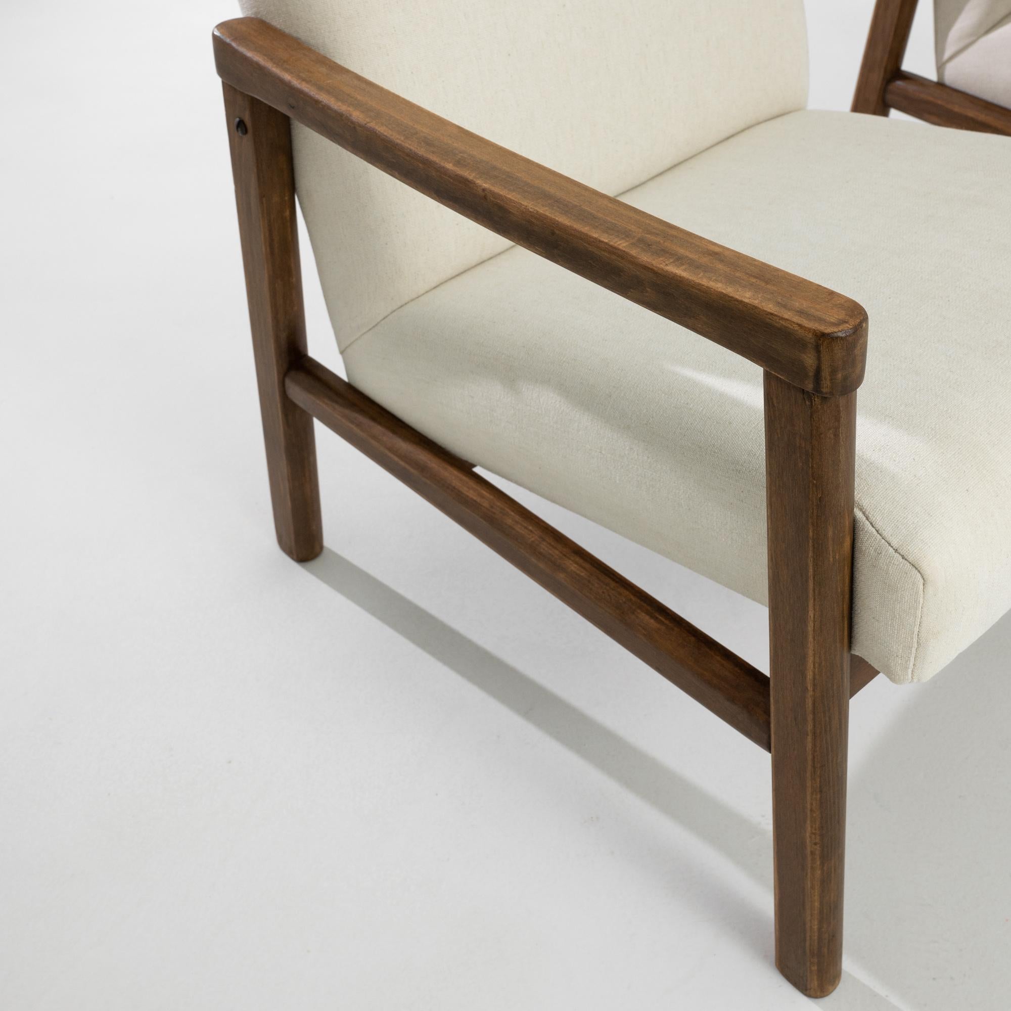 Upholstery 20th Century Czechia Wooden Armchairs, a Pair For Sale