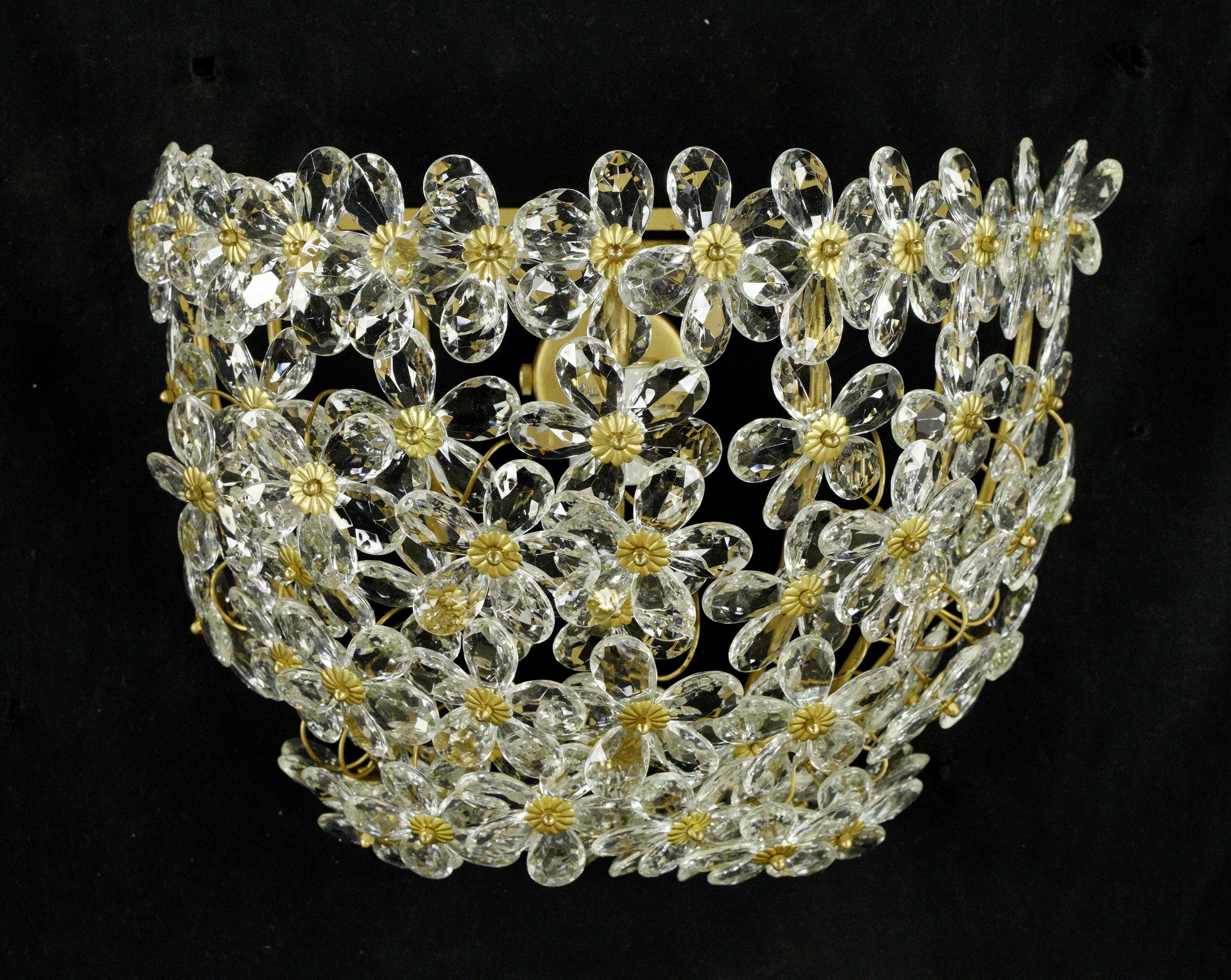 Brushed 20th Century Daisy Crystal Basket Sconce For Sale