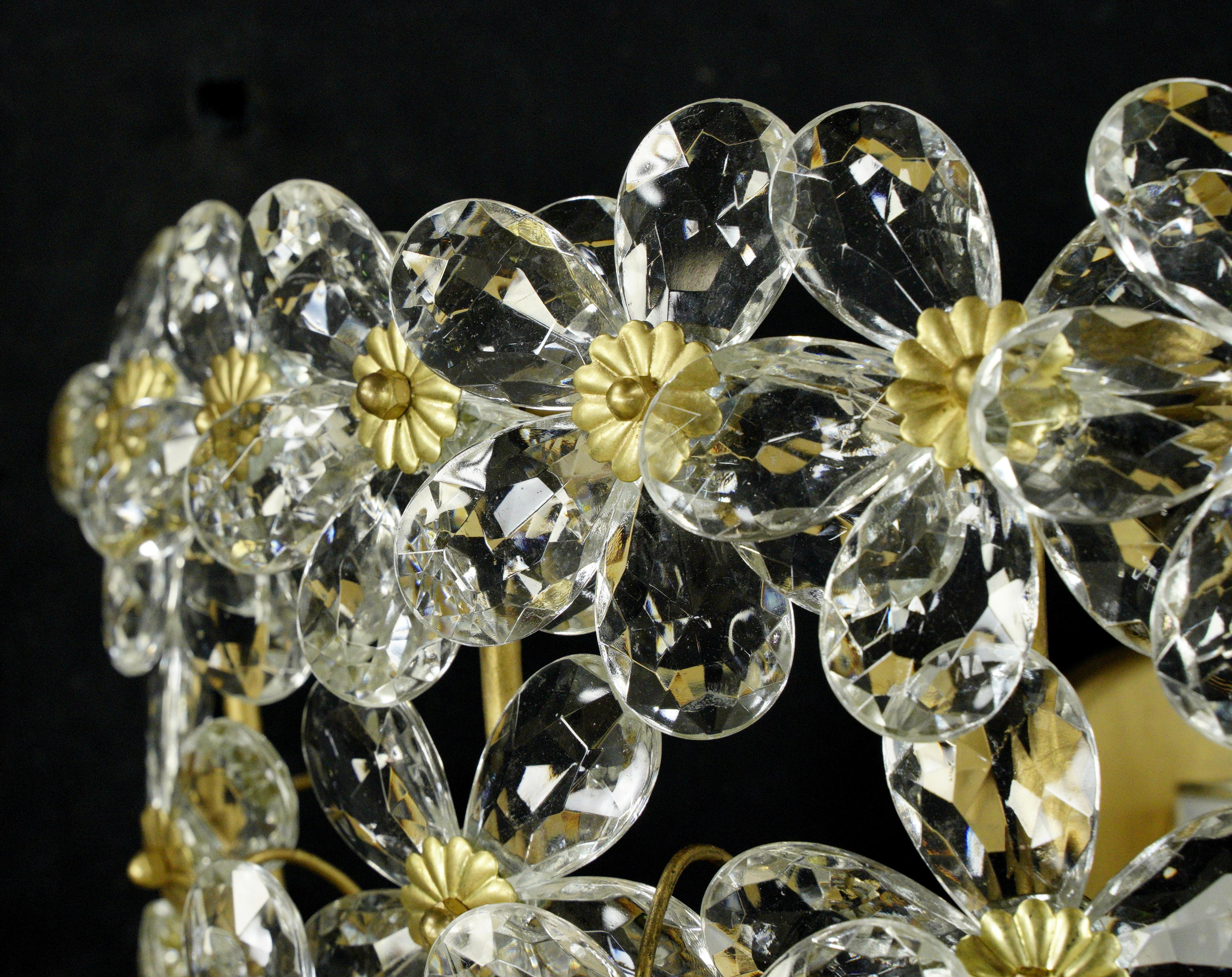Brass 20th Century Daisy Crystal Basket Sconce For Sale