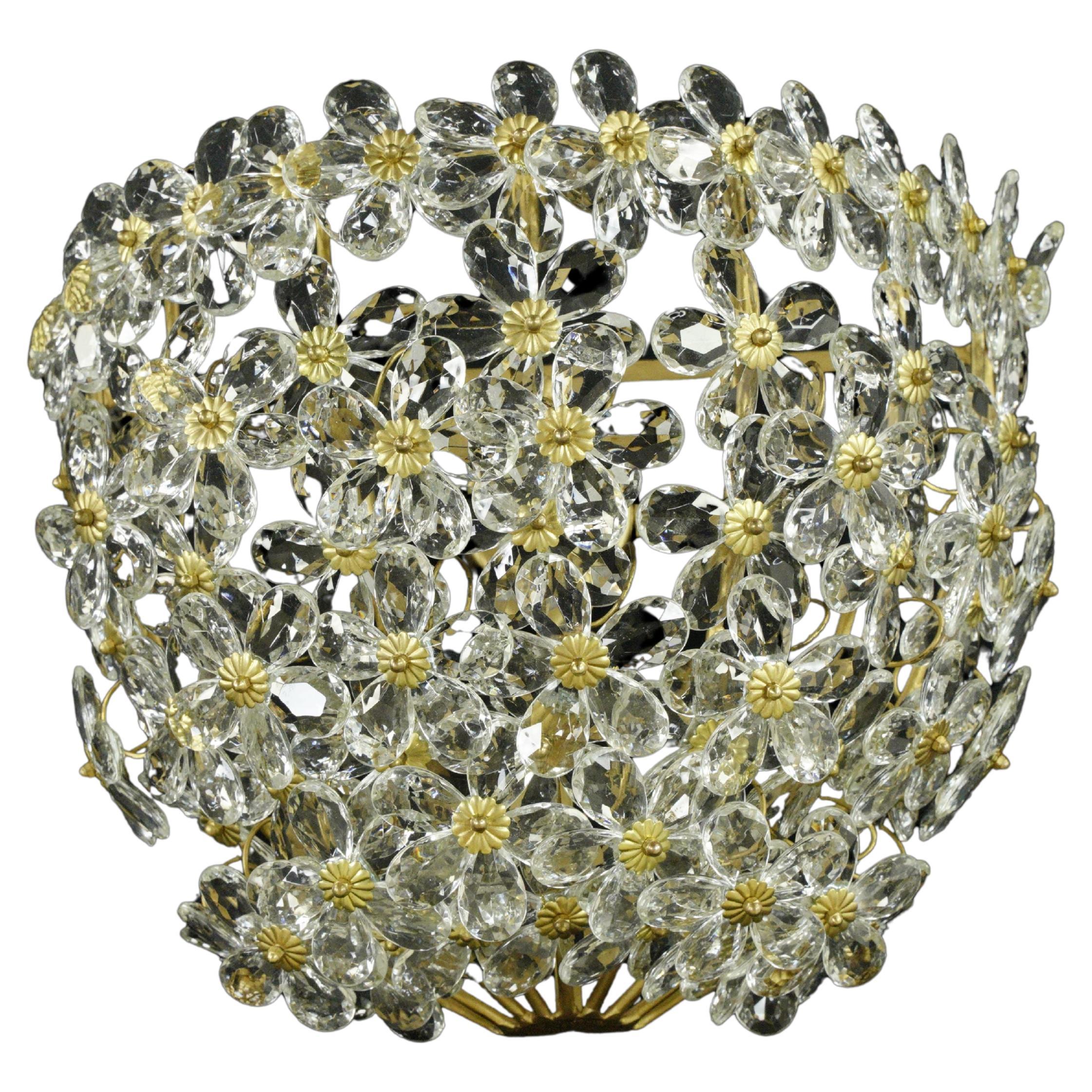 20th Century Daisy Crystal Basket Sconce For Sale