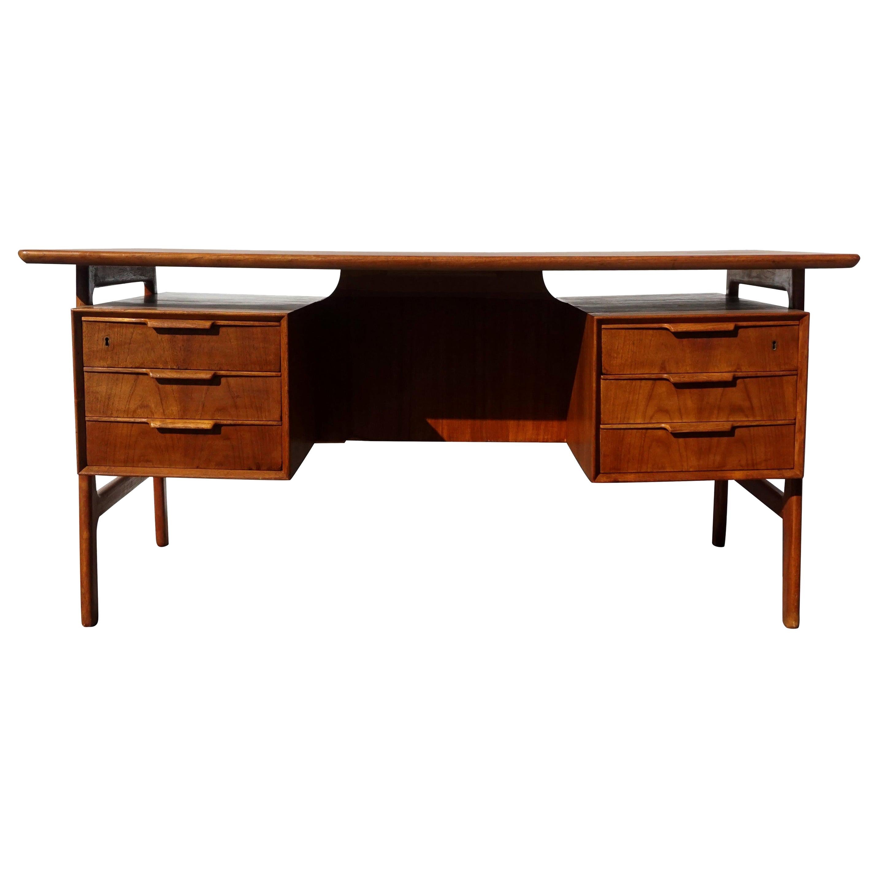20th Century Danish Beechwood Writing Table, Desk by Bjarne & Gunni Omann