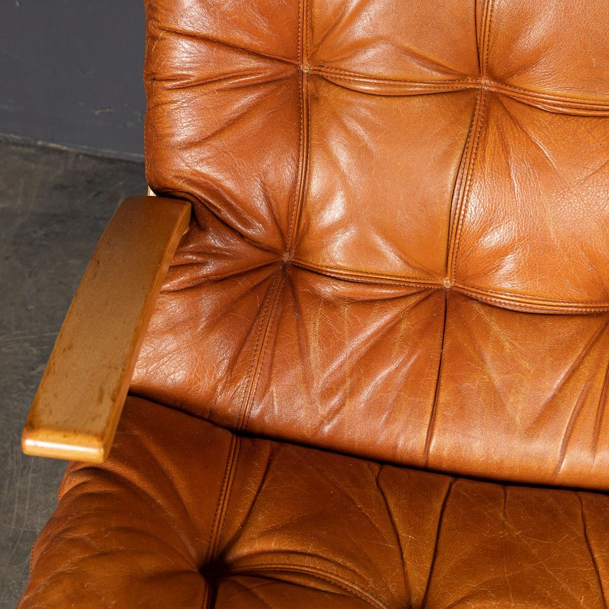 20th Century Danish Curved Beech Tan Leather Chairs By Farstrup Møbler, c.1970 8