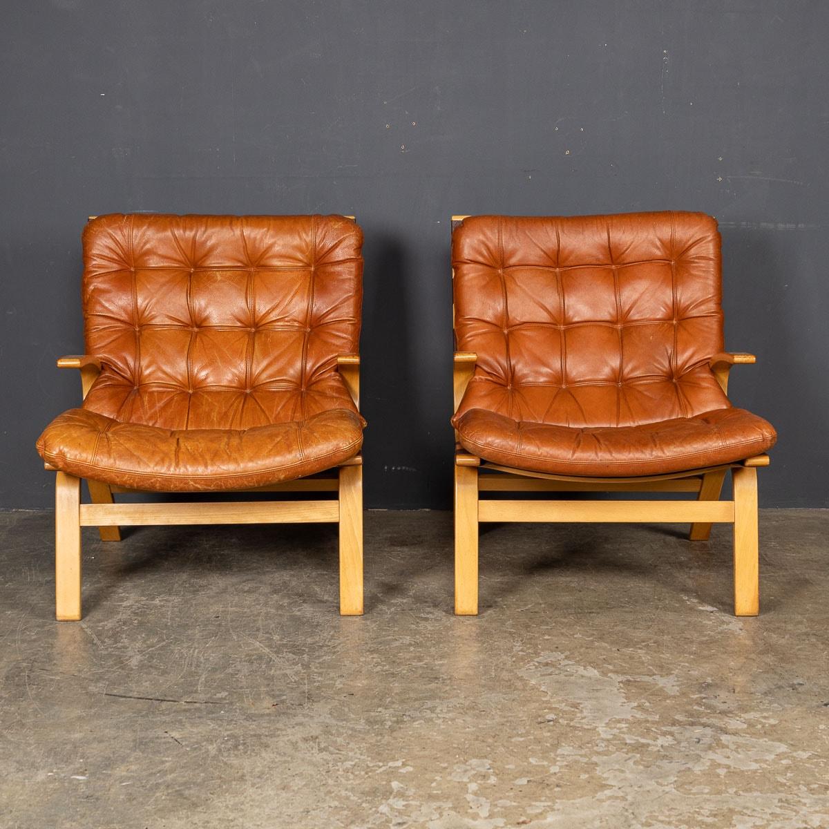 20th Century Danish Curved Beech Tan Leather Chairs By Farstrup Møbler, c.1970 1
