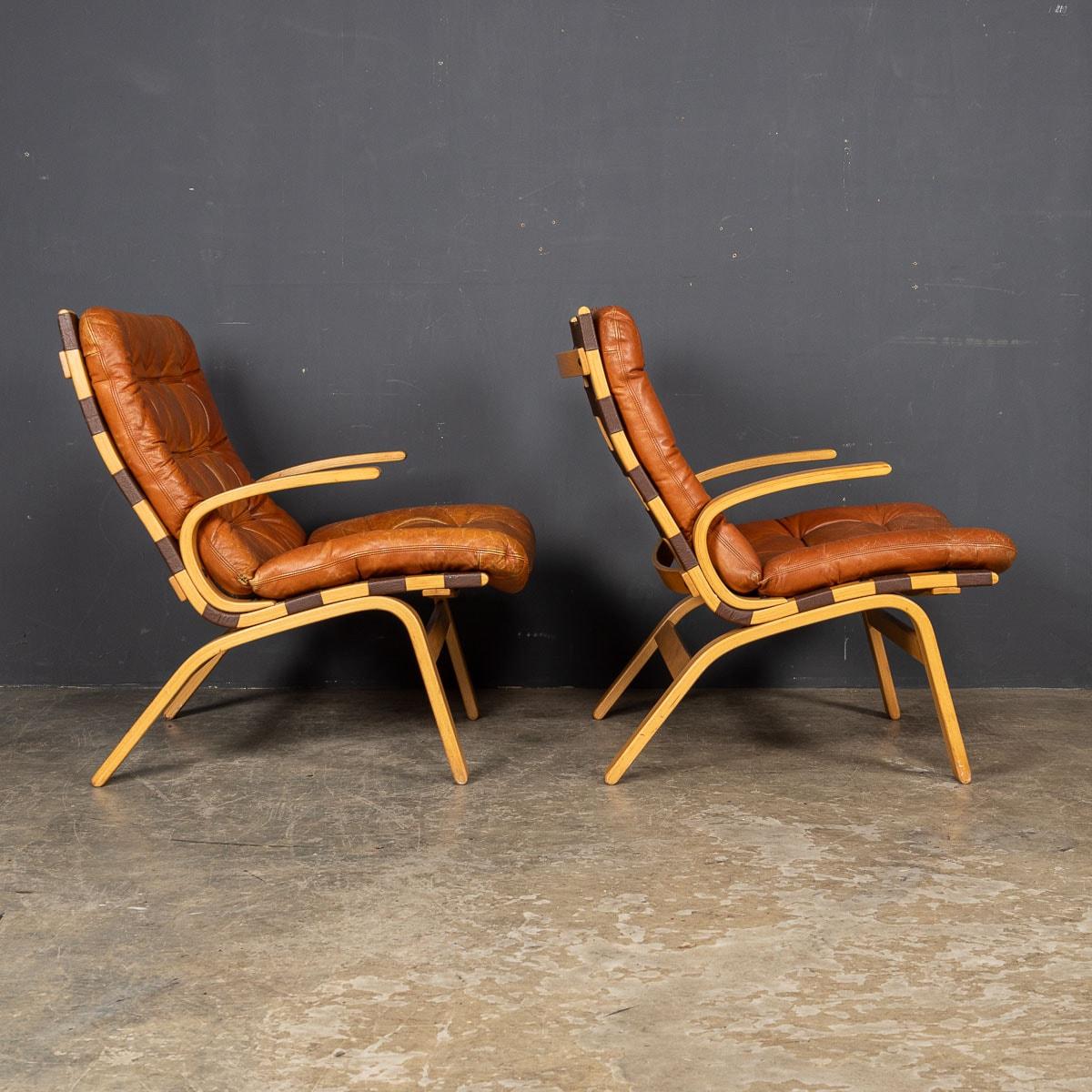 20th Century Danish Curved Beech Tan Leather Chairs By Farstrup Møbler, c.1970 4
