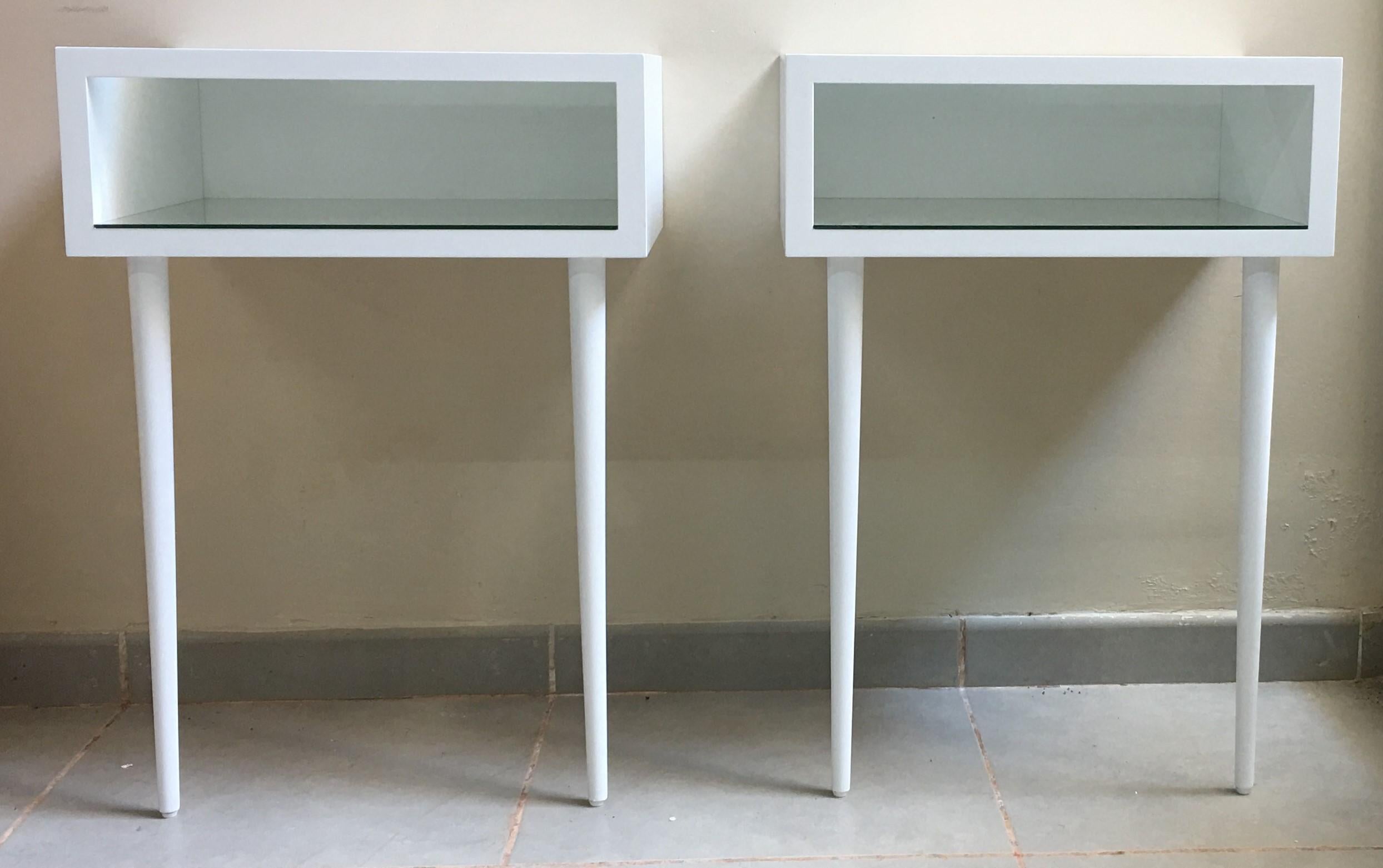 20th century Danish midcentury white modern style nightstands, a pair.
You must to screw to the wall