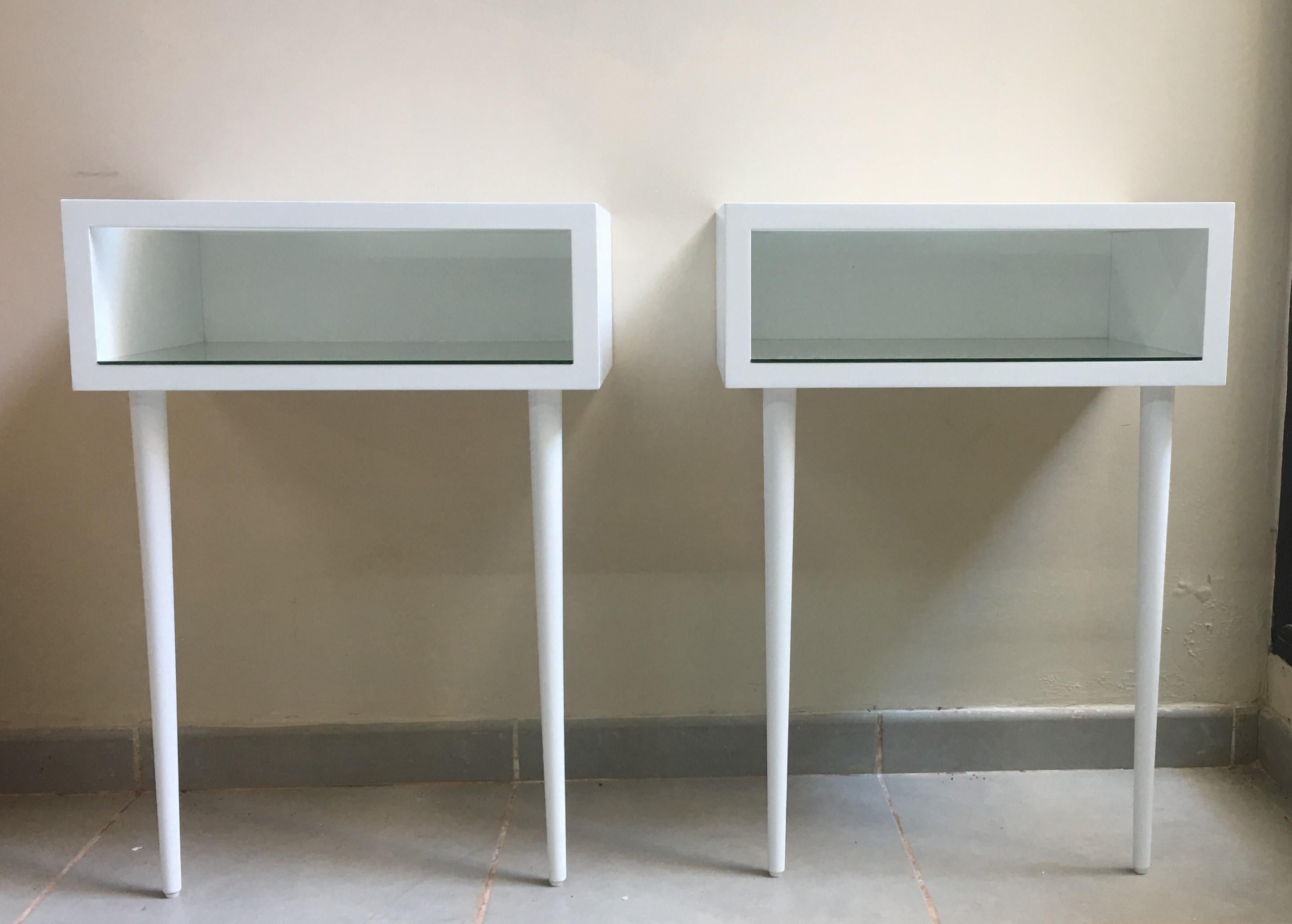 Contemporary 20th Century Danish Midcentury White Modern-Style Nightstands, a Pair For Sale
