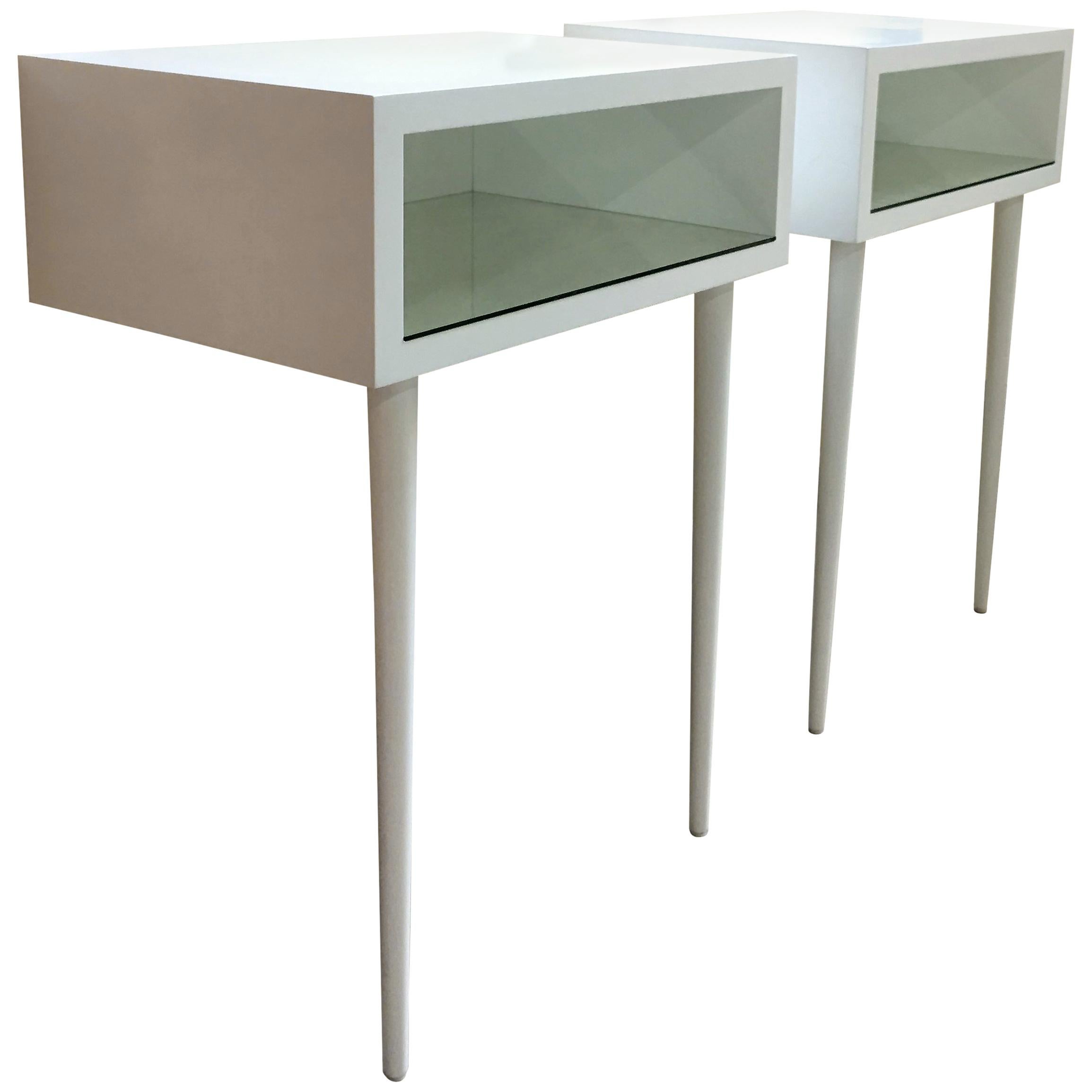 20th Century Danish Midcentury White Modern-Style Nightstands, a Pair For Sale