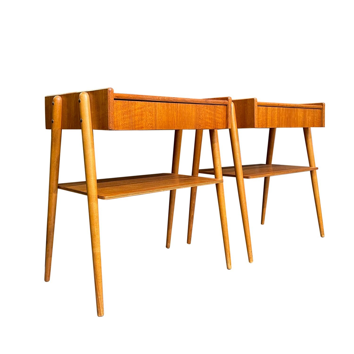 Hand-Carved 20th Century Danish Modern Pair of Beech Nightstands - Vintage Bed Side Tables For Sale