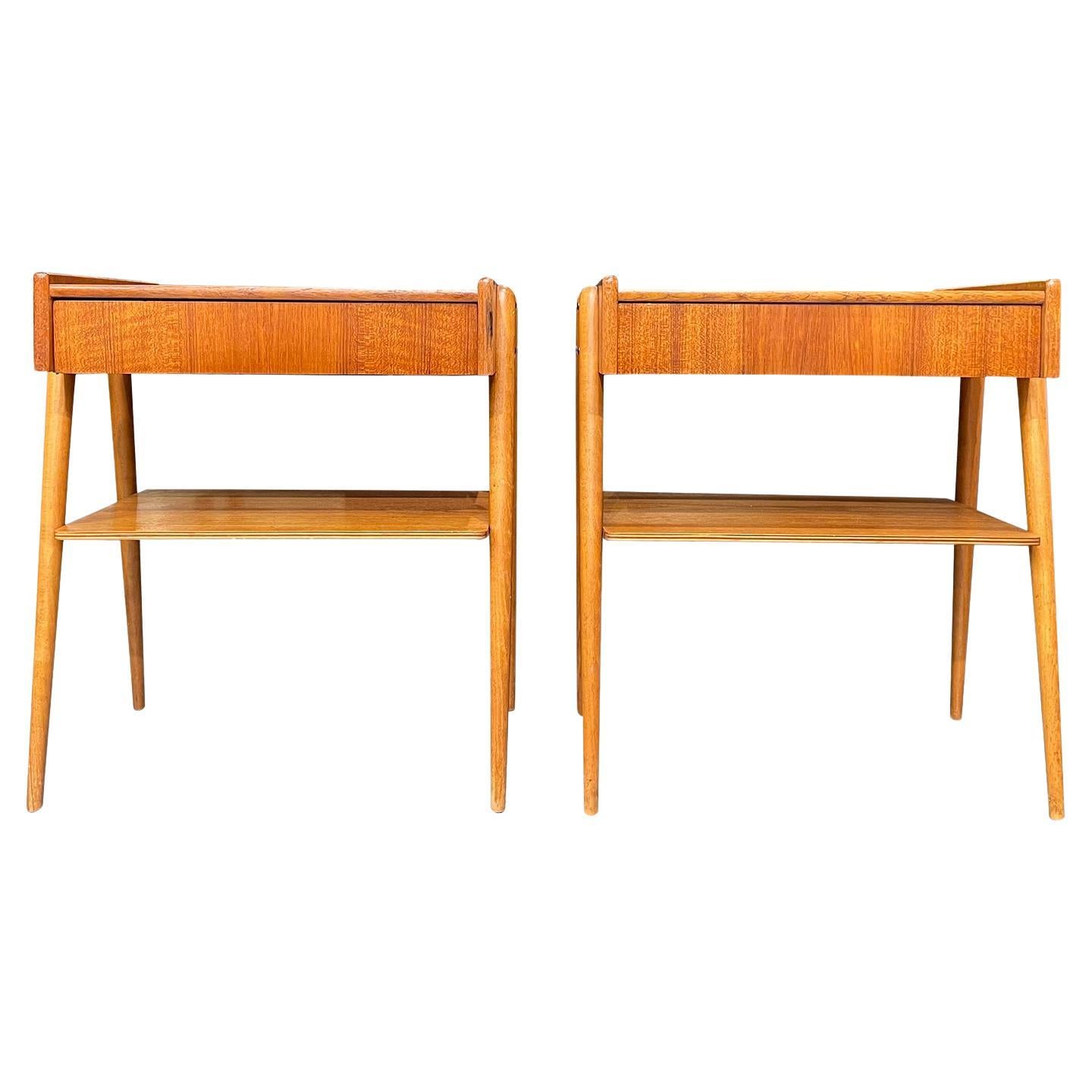 20th Century Danish Modern Pair of Beech Nightstands - Vintage Bed Side Tables