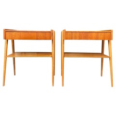 20th Century Danish Modern Pair of Beech Nightstands - Vintage Bed Side Tables