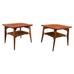 20th Century Danish Modern Walnut Sculptural Square End Tables - a Pair