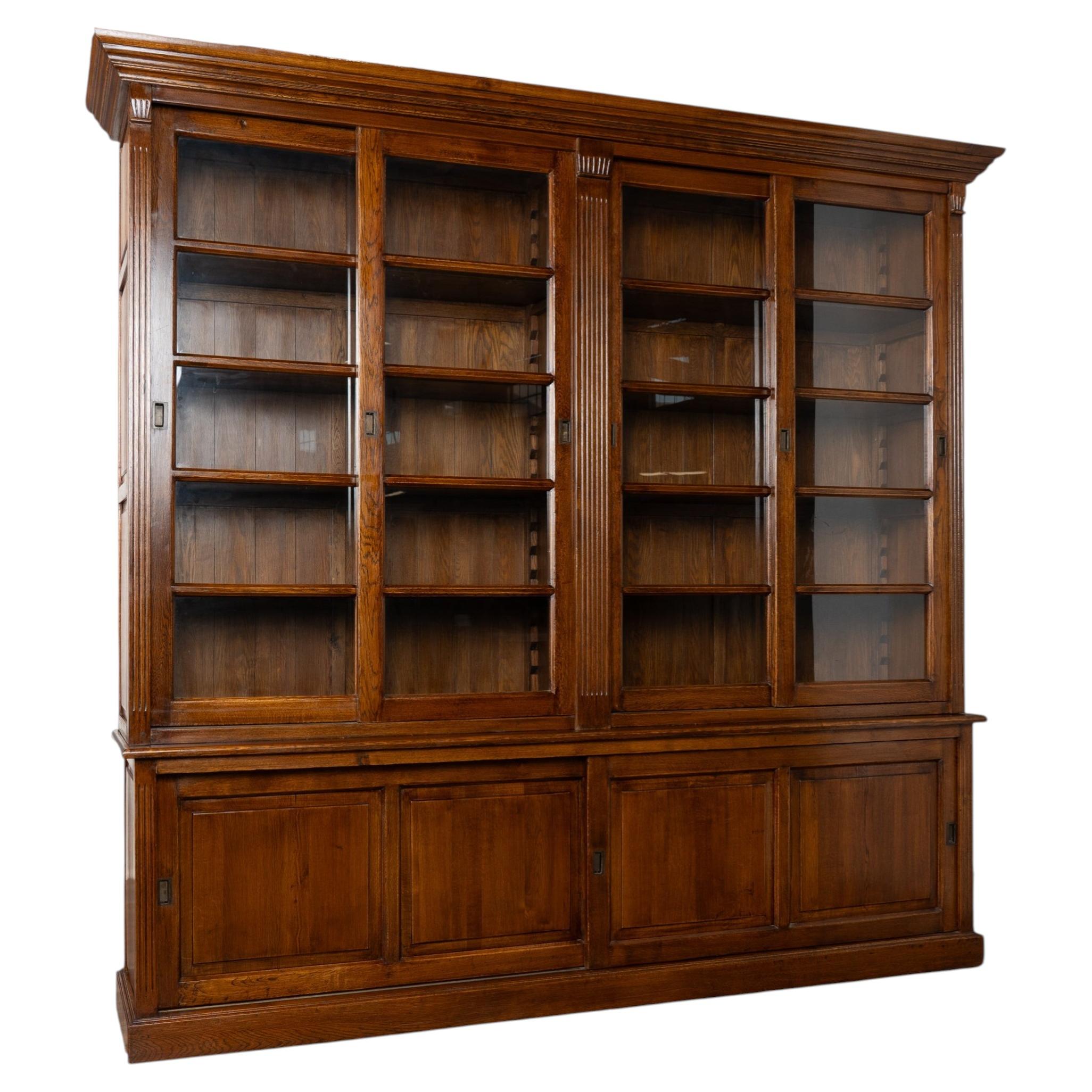 20th Century Danish Oak Bookcase with Sliding Glass Doors
