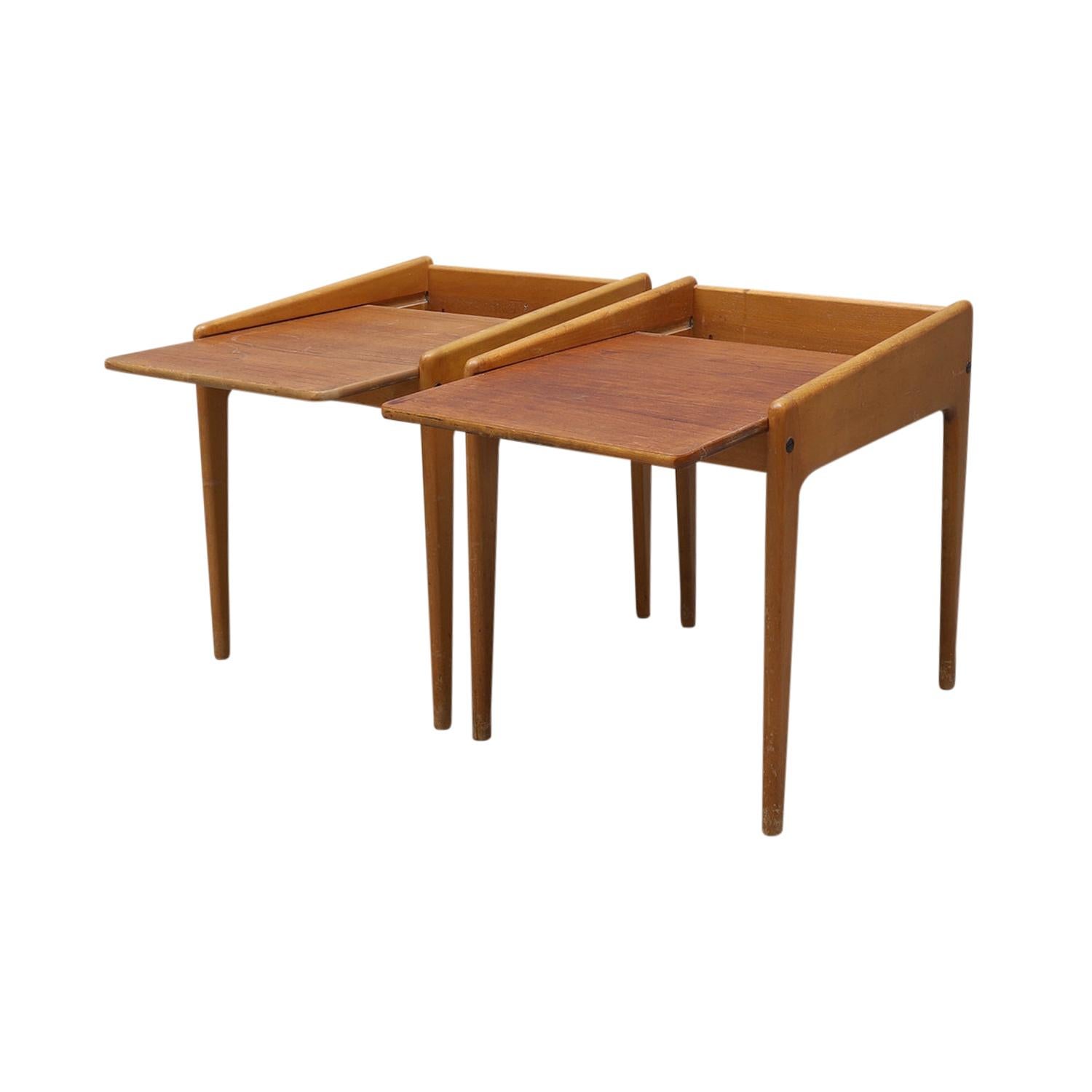 Danois Paire de tables de chevet danoises du 20ème siècle en bois de hêtre - Tables de chevet vintage en chêne en vente