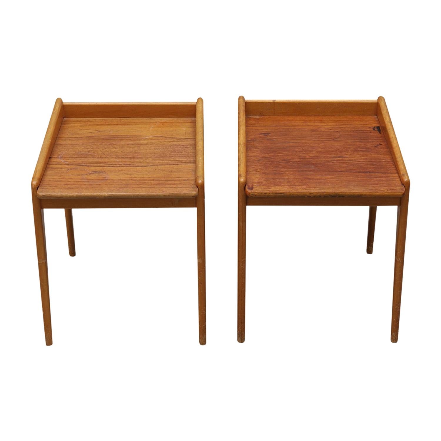 20th Century Brown Danish Pair of Beechwood Bedside Tables, Oakwood Nightstands