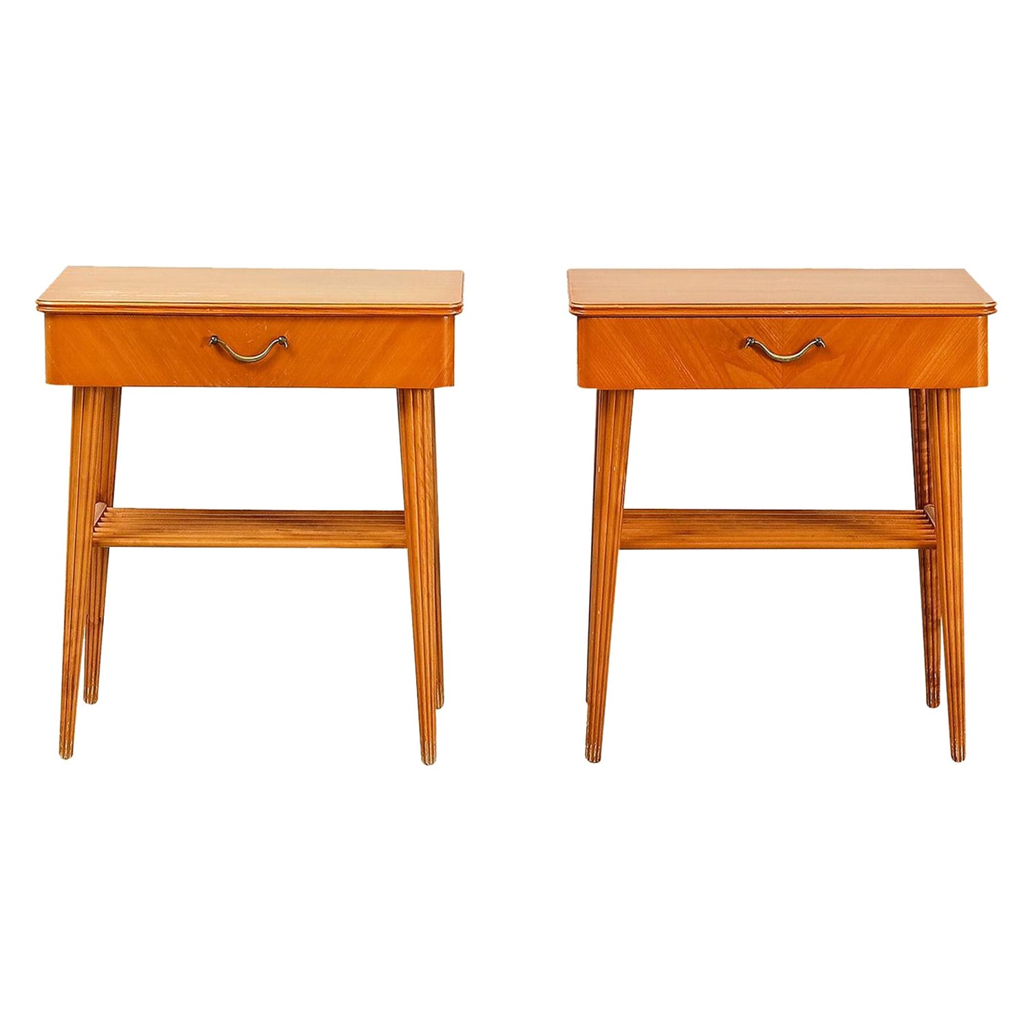 Coppia di comodini in legno di betulla del XX secolo - Comodini in ottone vintage