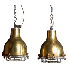 Vintage 20th Century Danish Pair of Brass Cargo Ship Lights, c.1950