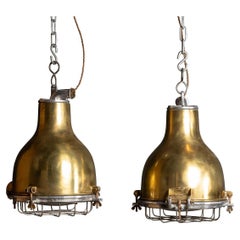 20th Century Danish Pair of Brass Cargo Ship Lights, c.1950