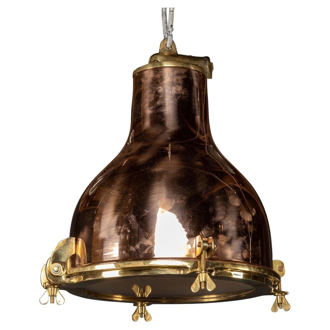 20th Century Danish Polished Brass Cargo Ship Light For Sale