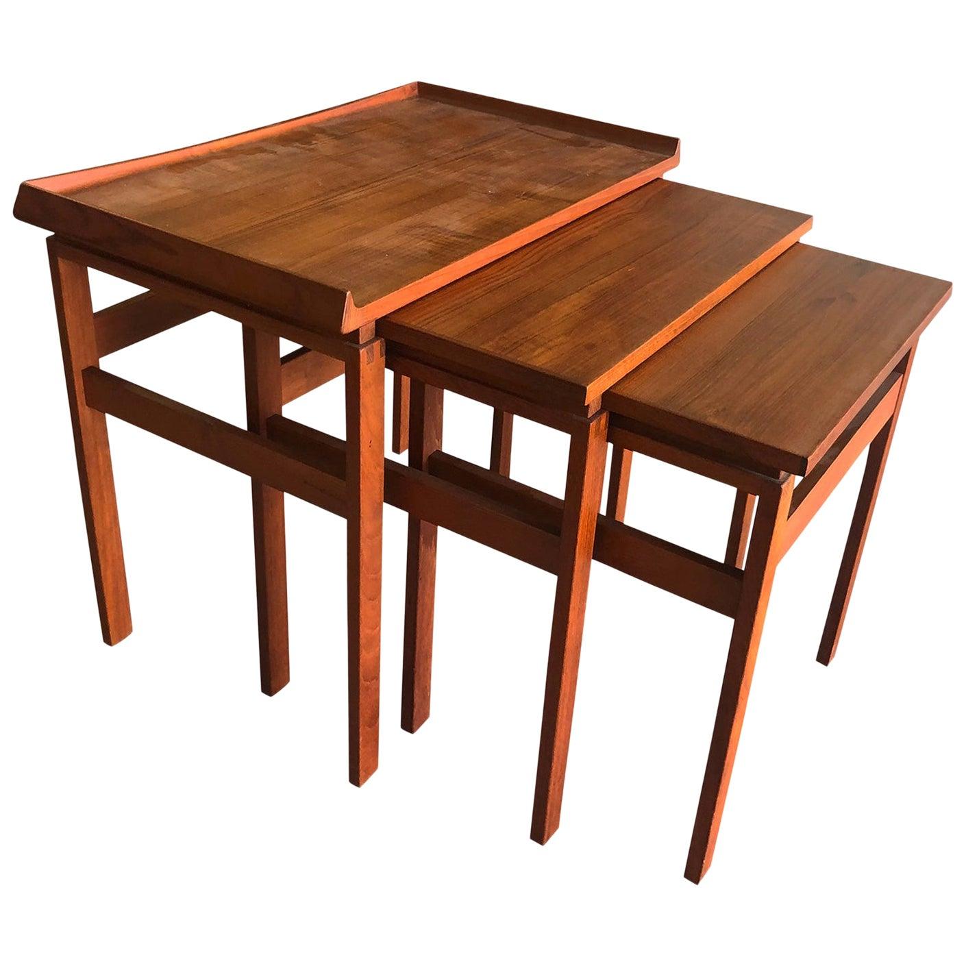 20th Century Brown Danish Set of Three Scandinavian Teakwood Side, Sofa Tables