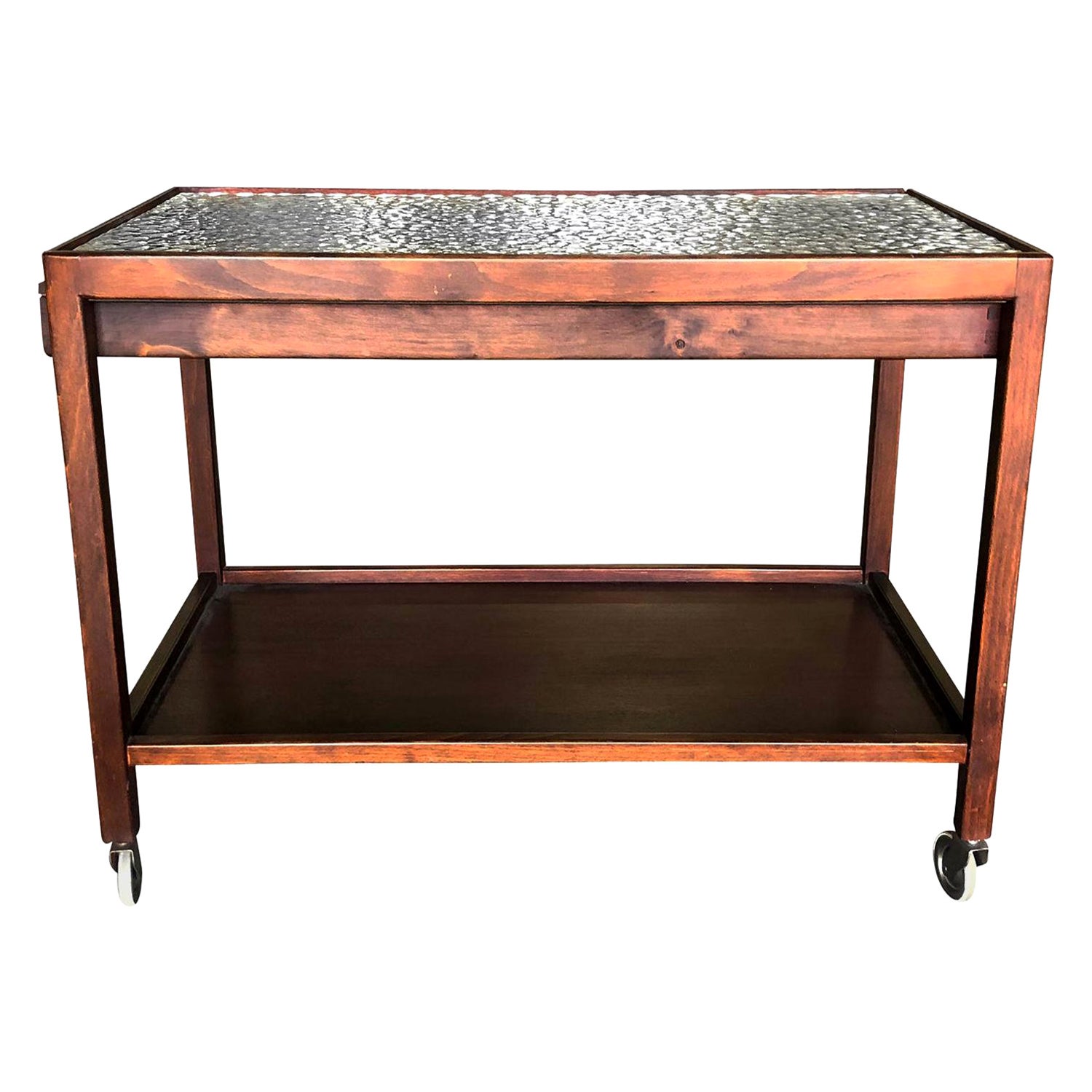 20th Century Danish Teak Tea Trolley - Vintage Scandinavian Glass Coffee Table