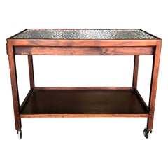 20th Century Danish Teak Tea Trolley - Vintage Scandinavian Glass Coffee Table