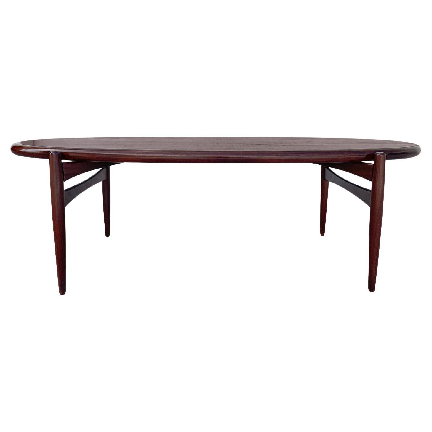 20th Century Danish Teakwood Oval Sofa Table - Vintage Scandinavian Coffee Table