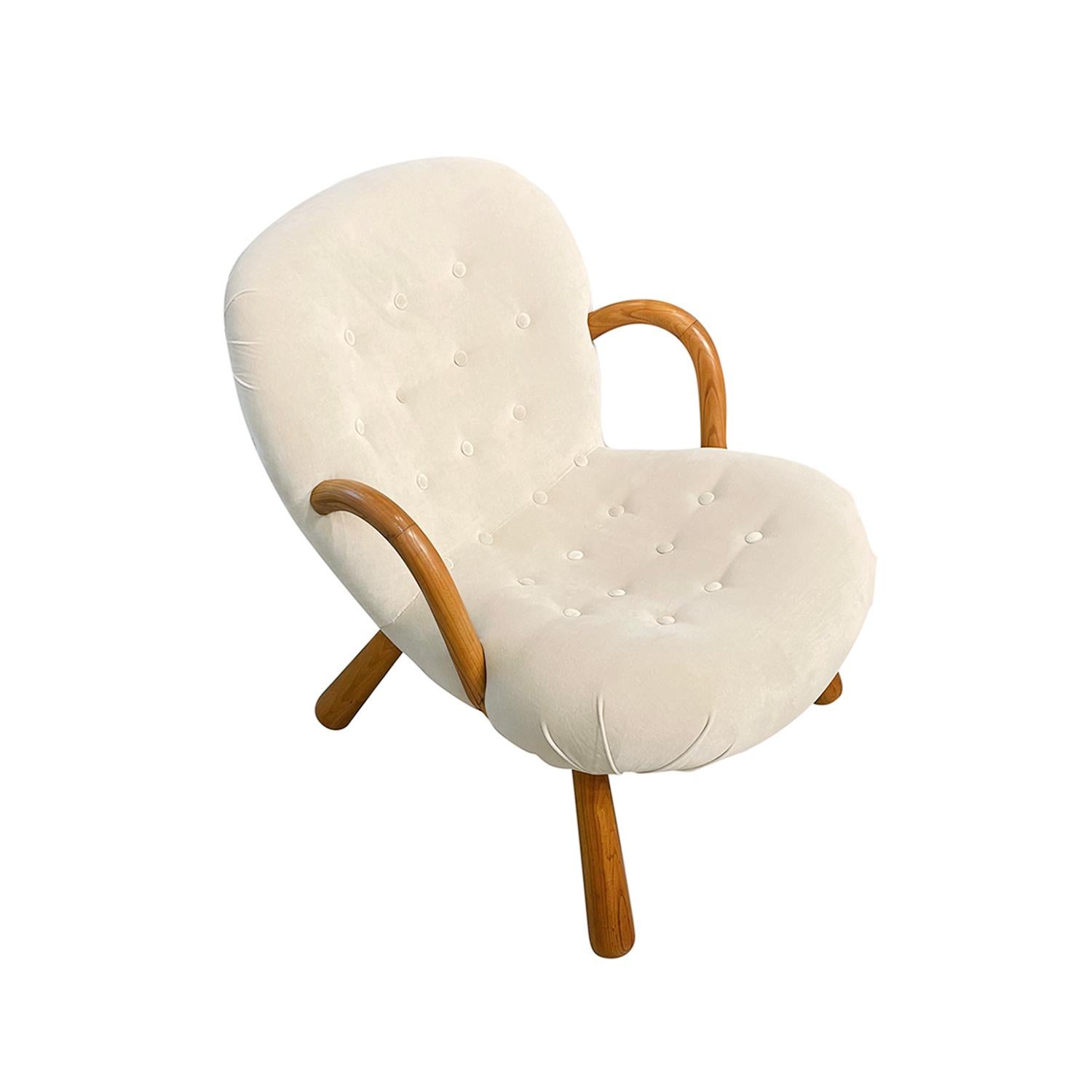 Fabric 20th Century Danish Vintage Beech Clam Chair by Arnold Madsen & Schubell For Sale