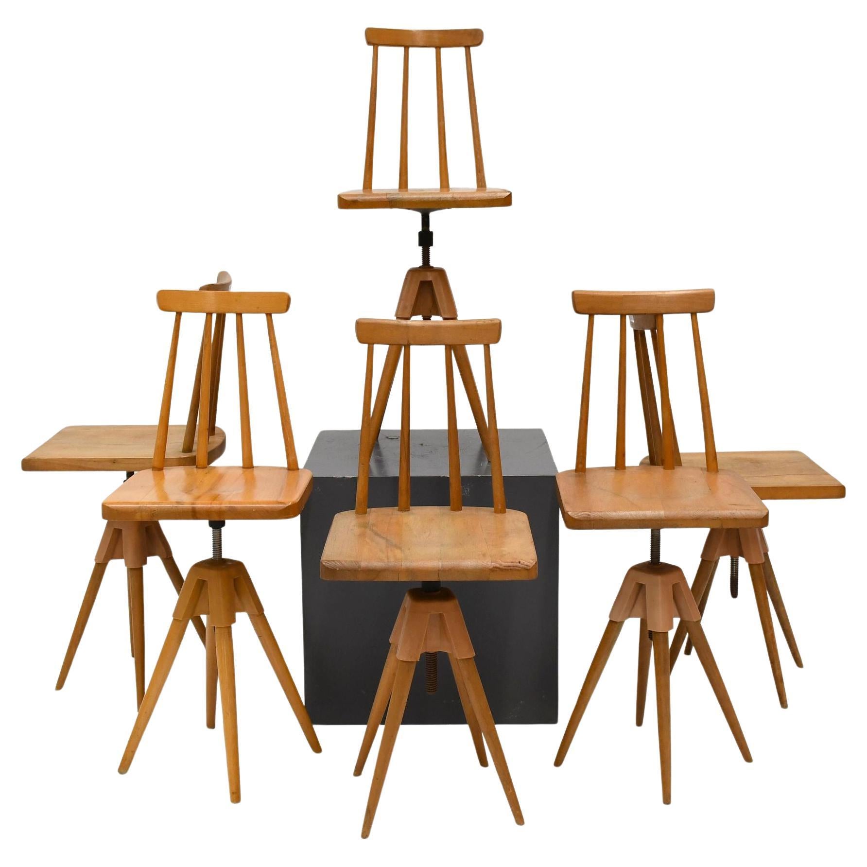 20th Century Danish Vintage Beech Wood Hand Carved Geometrical Swivel Chairs