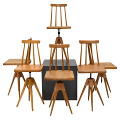 20th Century Danish Retro Beech Wood Hand Carved Geometrical Swivel Chairs