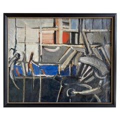 20th Century Dark-Blue Abstract Interior, French Painting by Daniel Clesse