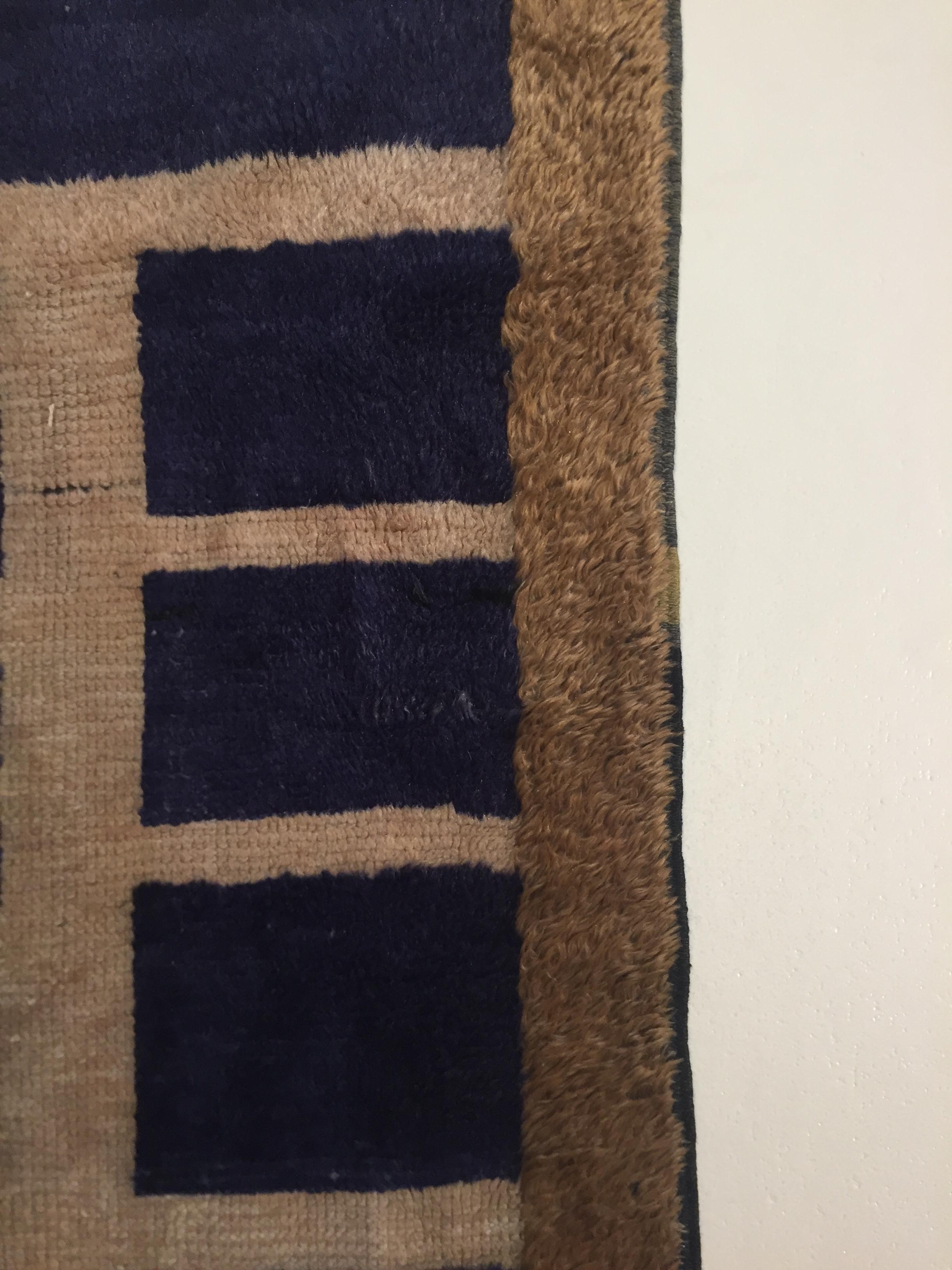 20th Century Dark Blue and Beige, Natural Wool, Turkish Tribal Tulu Rug, 1960s 6