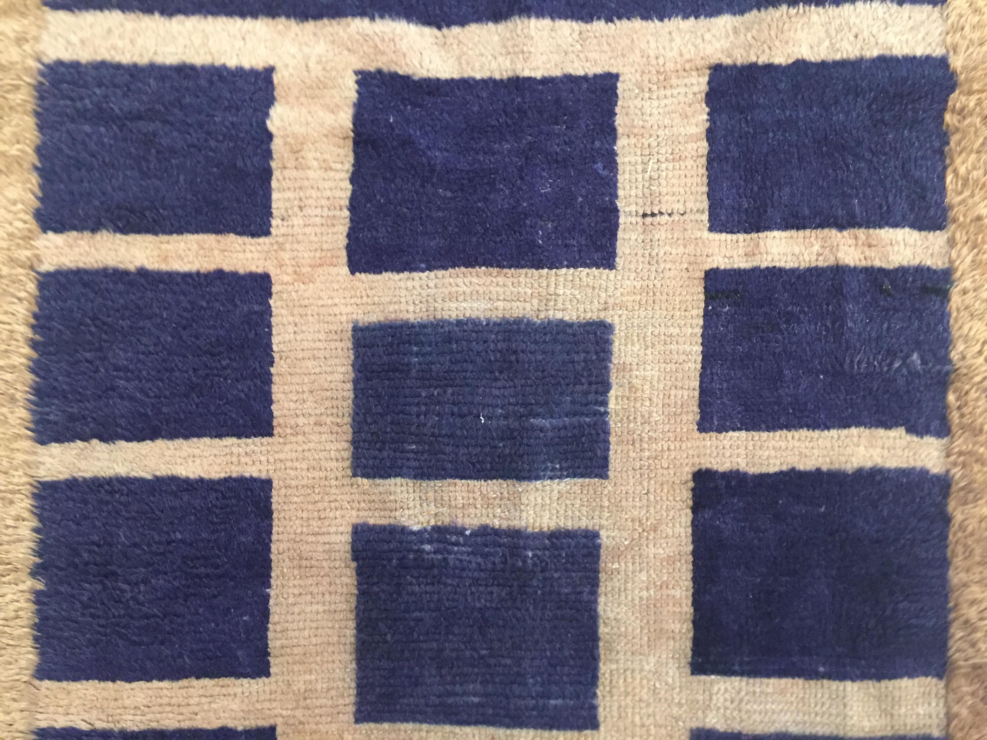20th Century Dark Blue and Beige, Natural Wool, Turkish Tribal Tulu Rug, 1960s 7