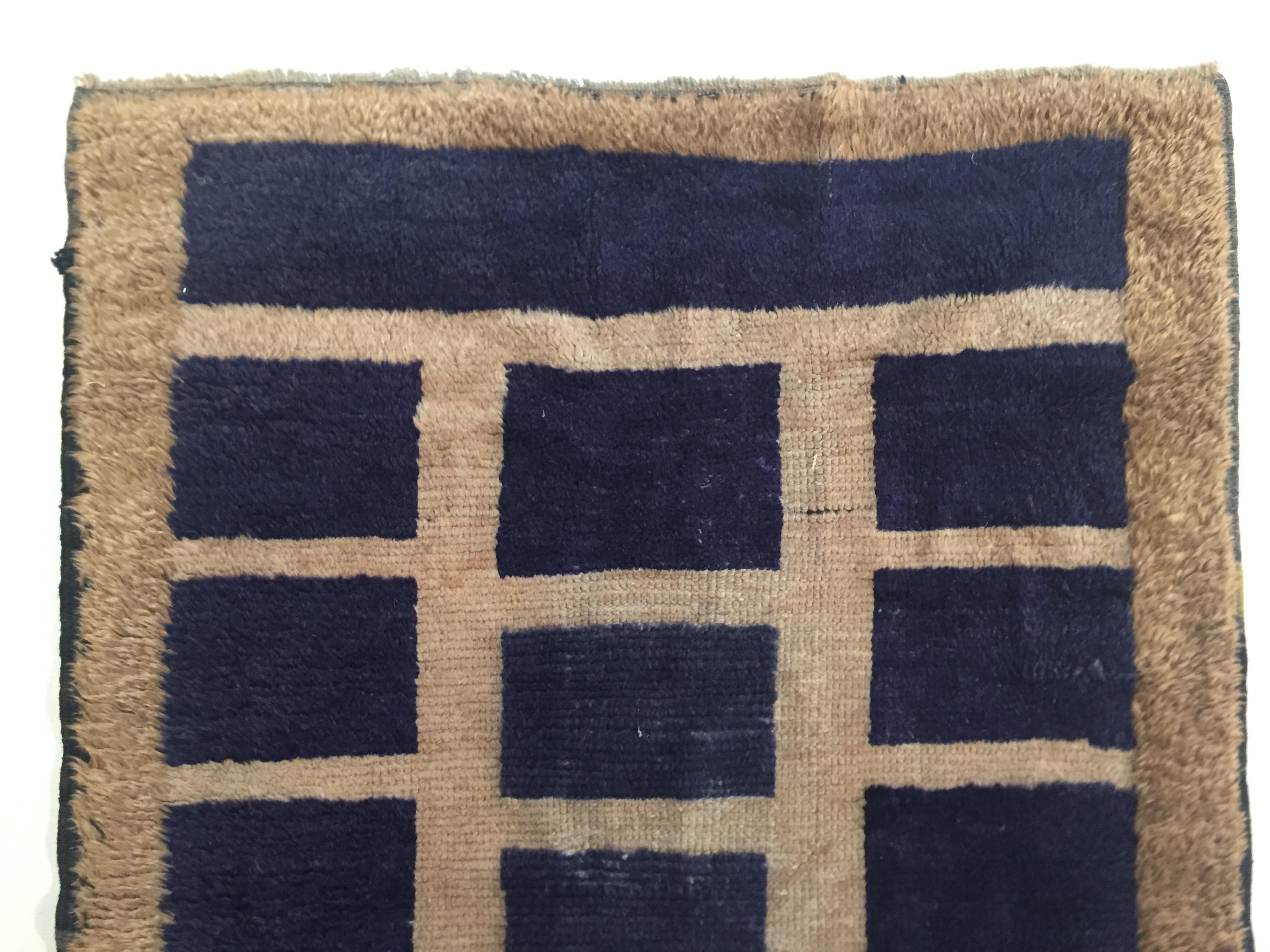 20th Century Dark Blue and Beige, Natural Wool, Turkish Tribal Tulu Rug, 1960s 8