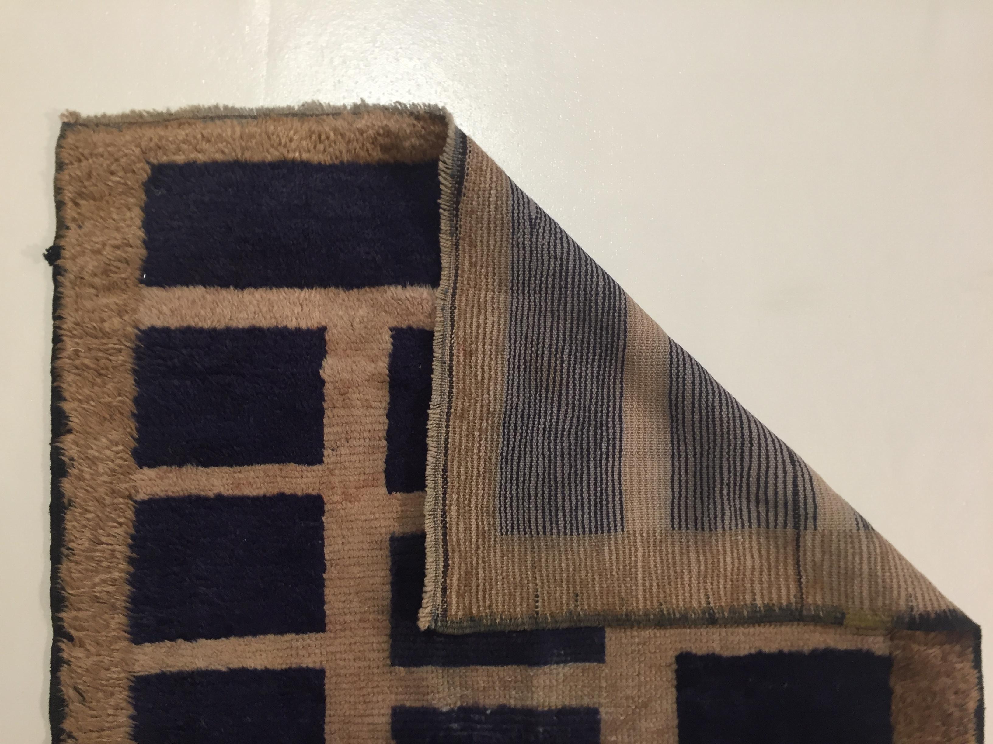 20th Century Dark Blue and Beige, Natural Wool, Turkish Tribal Tulu Rug, 1960s 9