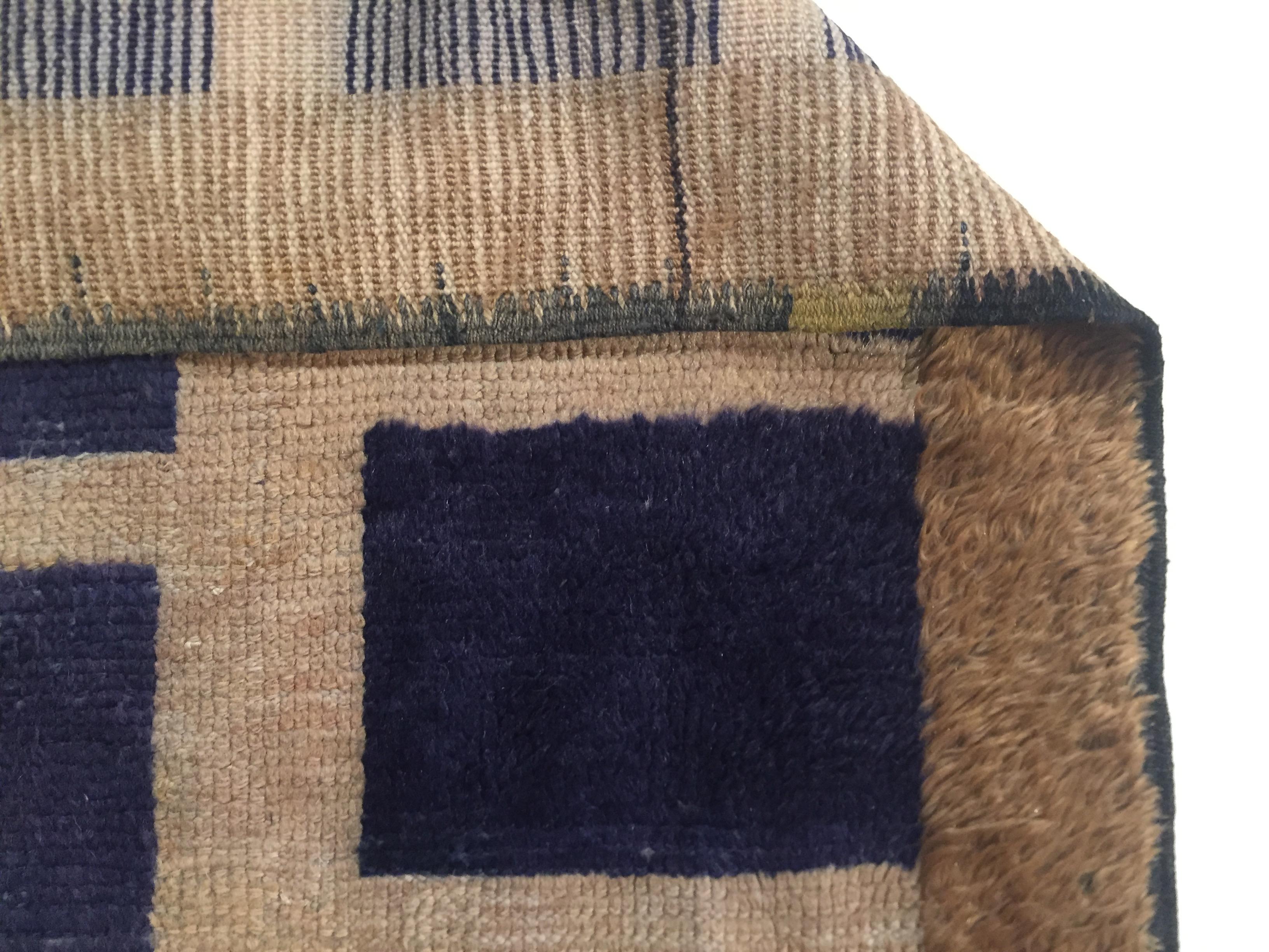 20th Century Dark Blue and Beige, Natural Wool, Turkish Tribal Tulu Rug, 1960s 10