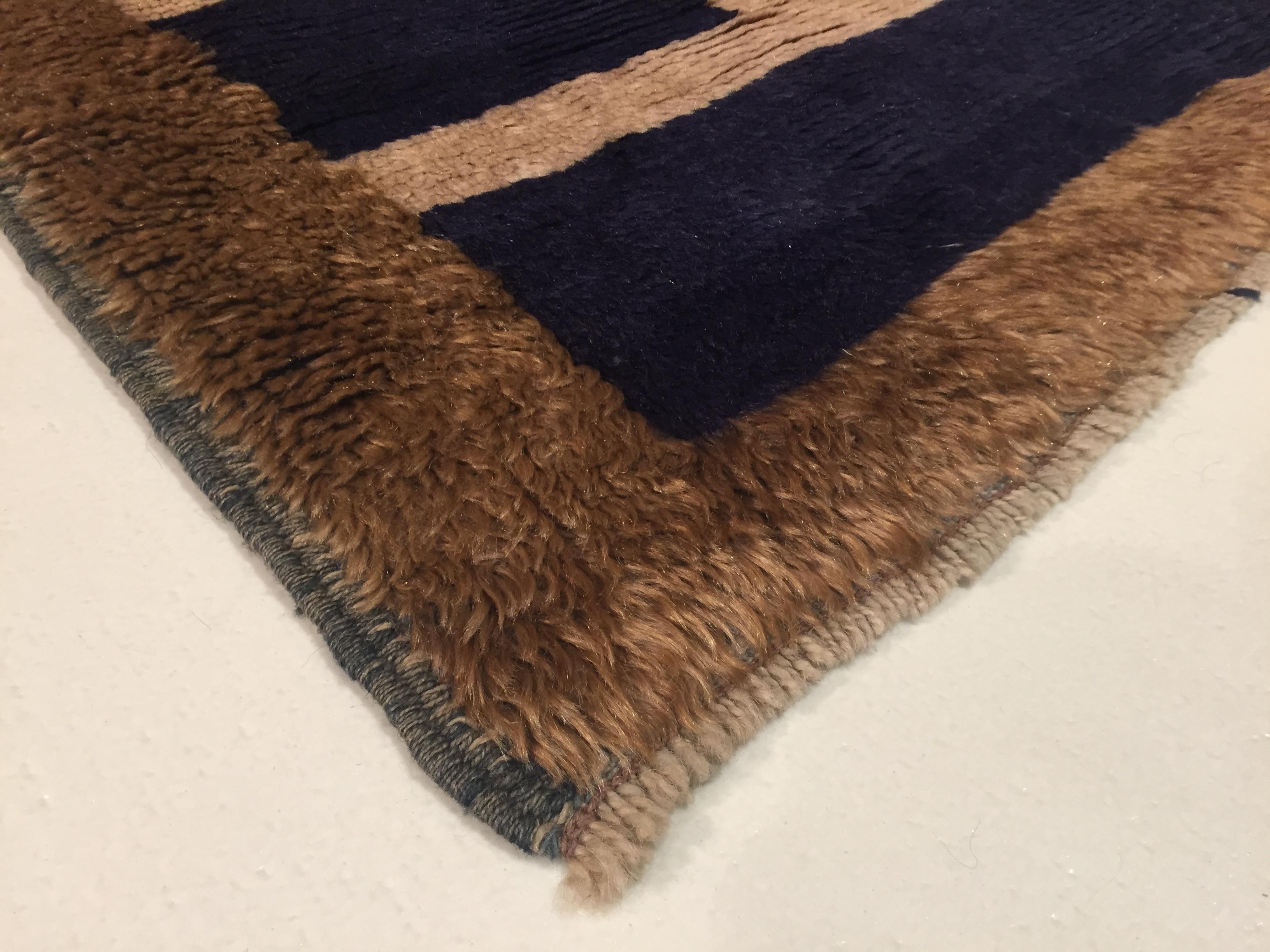 20th Century Dark Blue and Beige, Natural Wool, Turkish Tribal Tulu Rug, 1960s 11