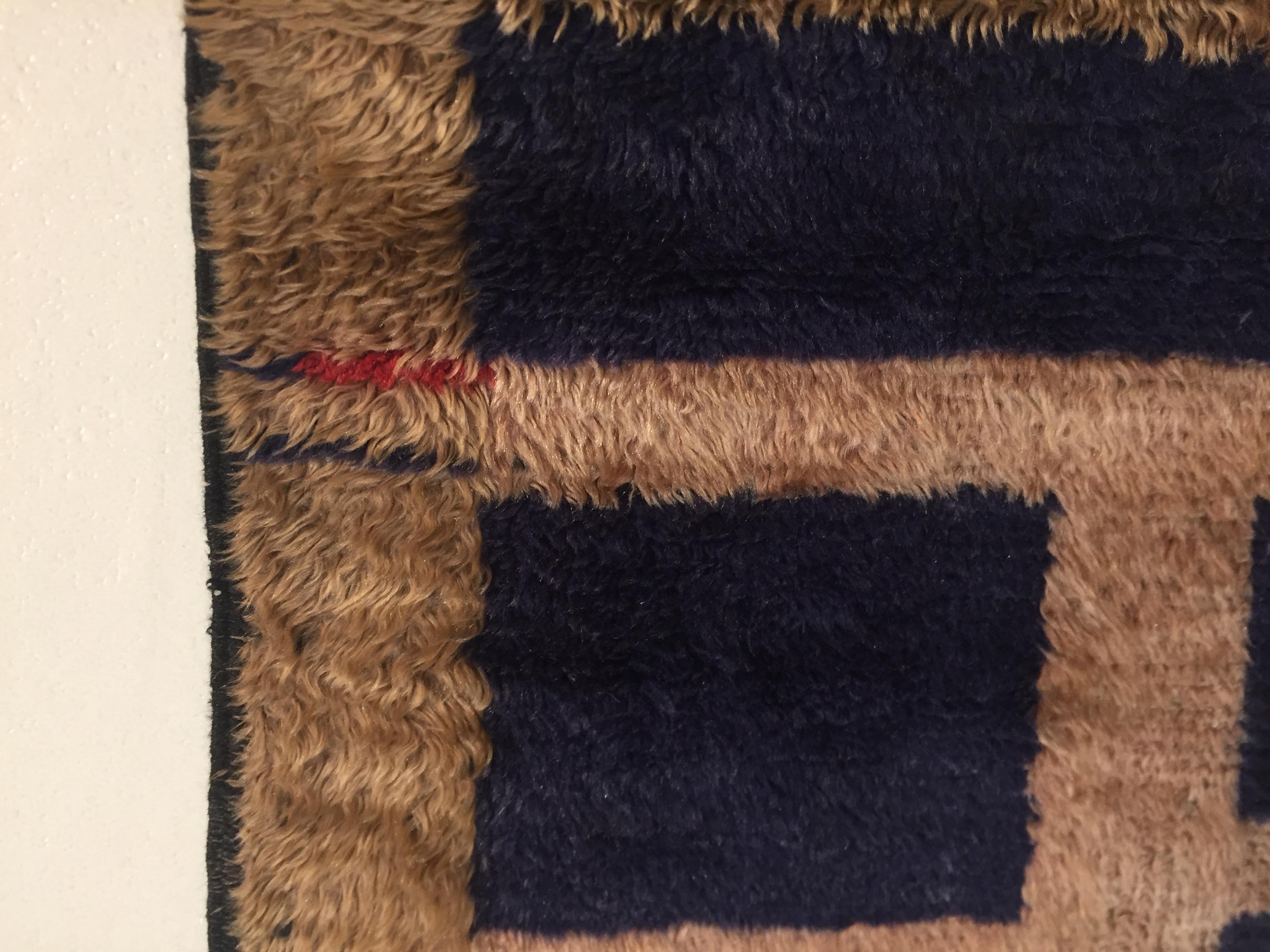 20th Century Dark Blue and Beige, Natural Wool, Turkish Tribal Tulu Rug, 1960s In Fair Condition In Firenze, IT
