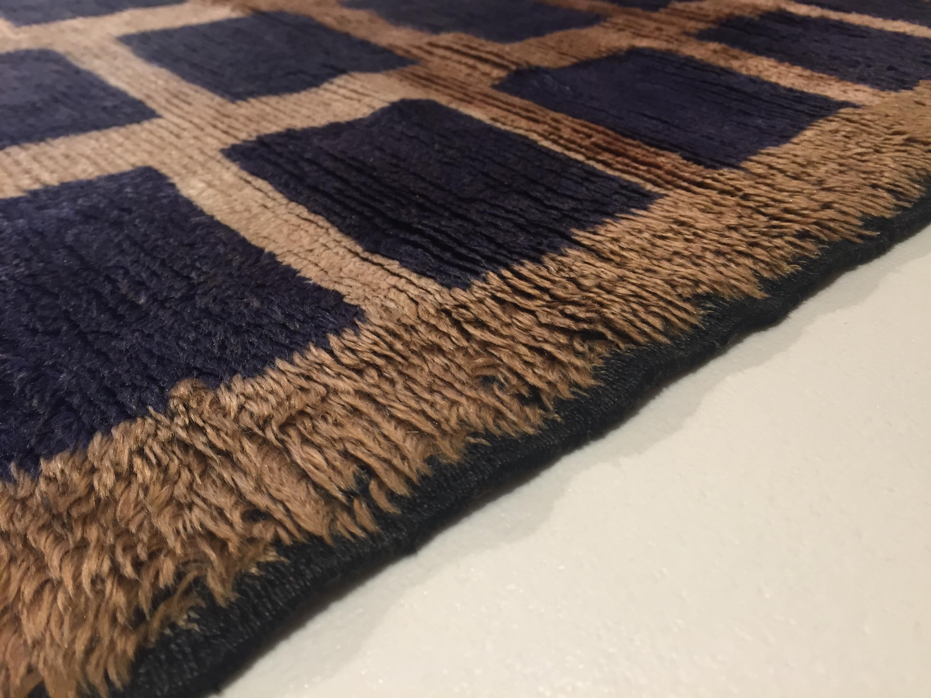 20th Century Dark Blue and Beige, Natural Wool, Turkish Tribal Tulu Rug, 1960s 3
