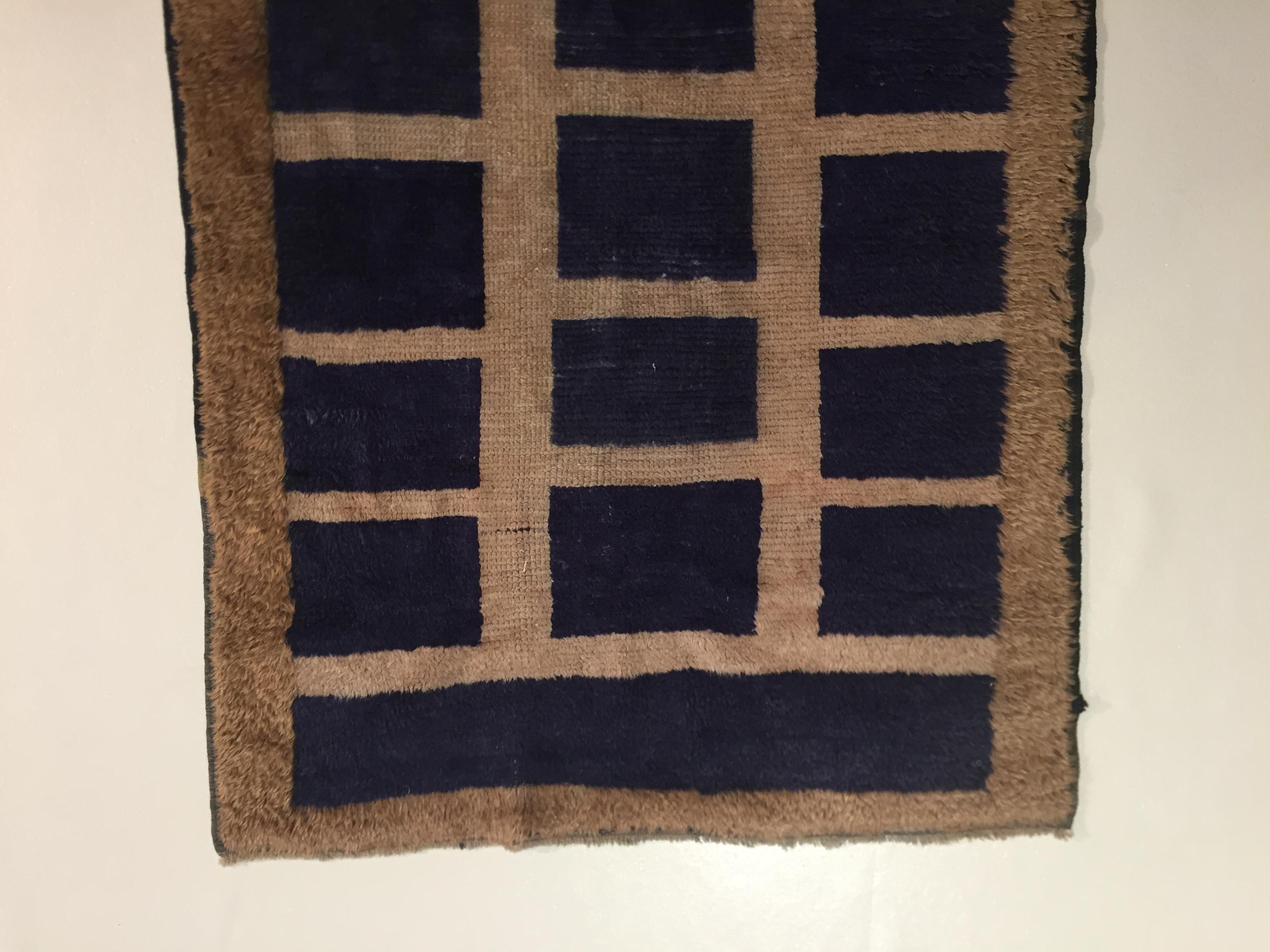 20th Century Dark Blue and Beige, Natural Wool, Turkish Tribal Tulu Rug, 1960s 4