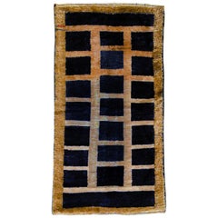 20th Century Dark Blue and Beige, Natural Wool, Turkish Tribal Tulu Rug, 1960s