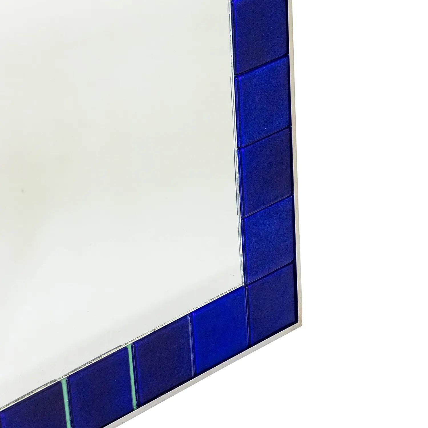 Hand-Crafted 20th Century Dark-Blue Italian Vintage Wall Cut Glass Mirror by Paolo Venini For Sale