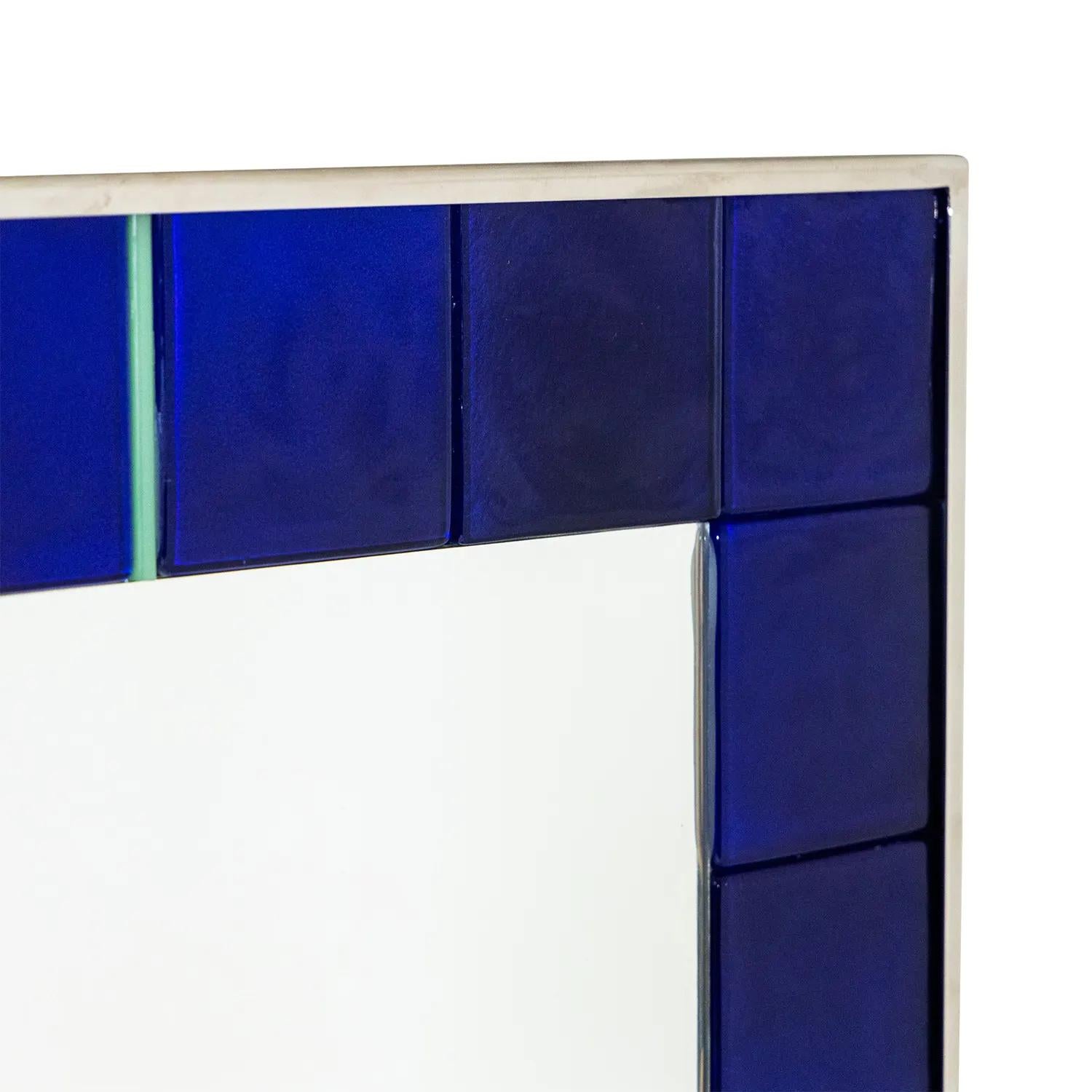20th Century Dark-Blue Italian Vintage Wall Cut Glass Mirror by Paolo Venini In Good Condition For Sale In West Palm Beach, FL