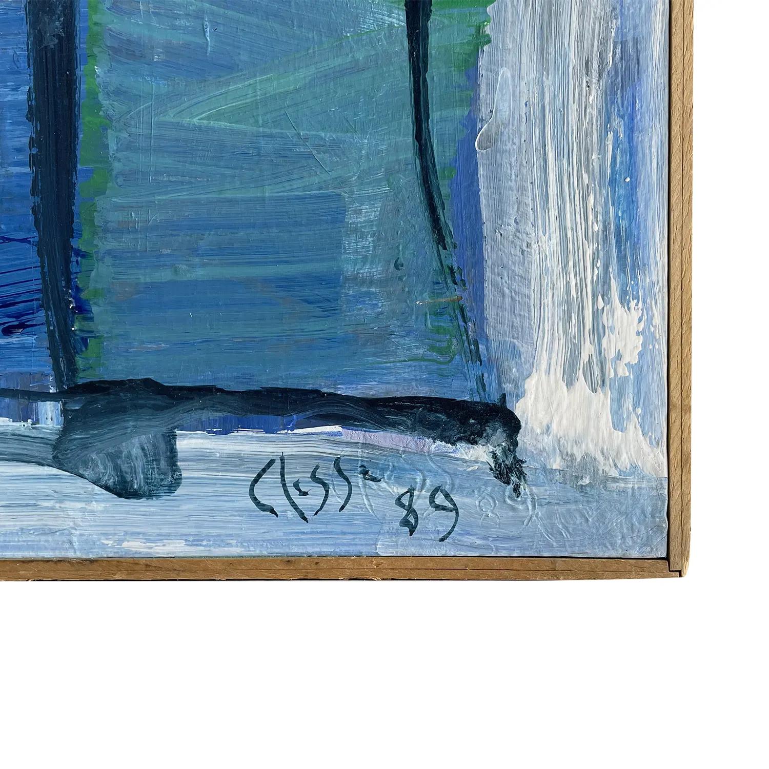 20th Century Dark-Blue, Pink French Modern Abstract Painting by Daniel Clesse 4