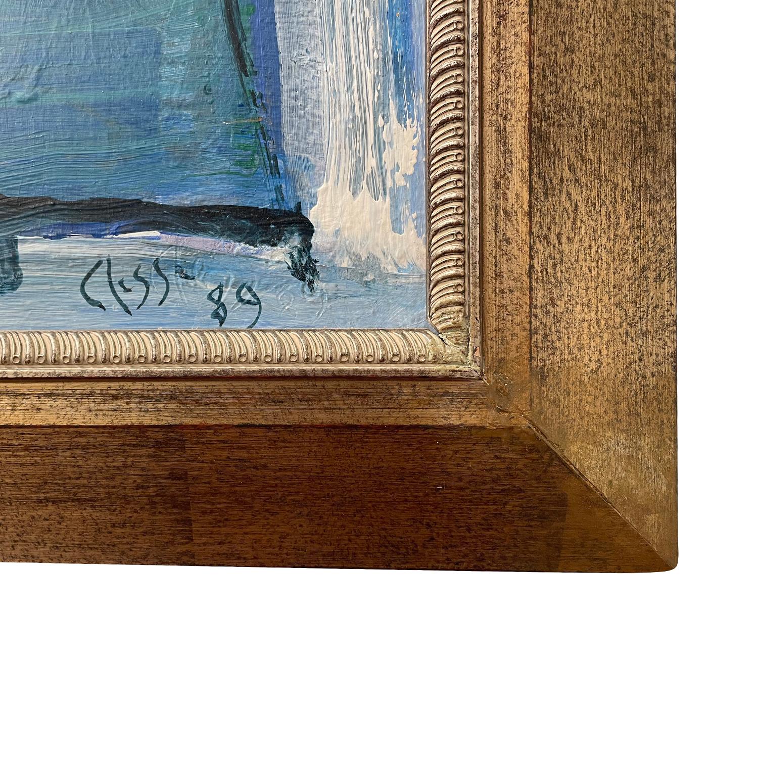 Mid-Century Modern 20th Century Dark-Blue, Pink French Modern Abstract Painting by Daniel Clesse