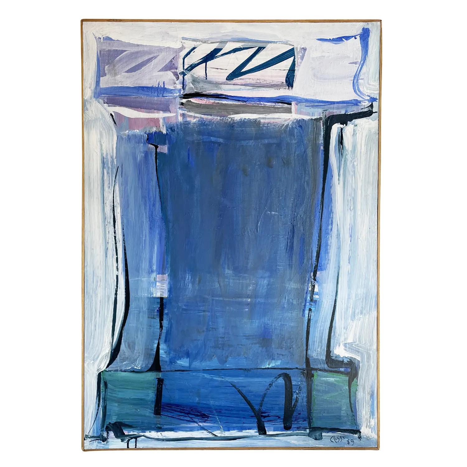 Hand-Crafted 20th Century Dark-Blue, Pink French Modern Abstract Painting by Daniel Clesse