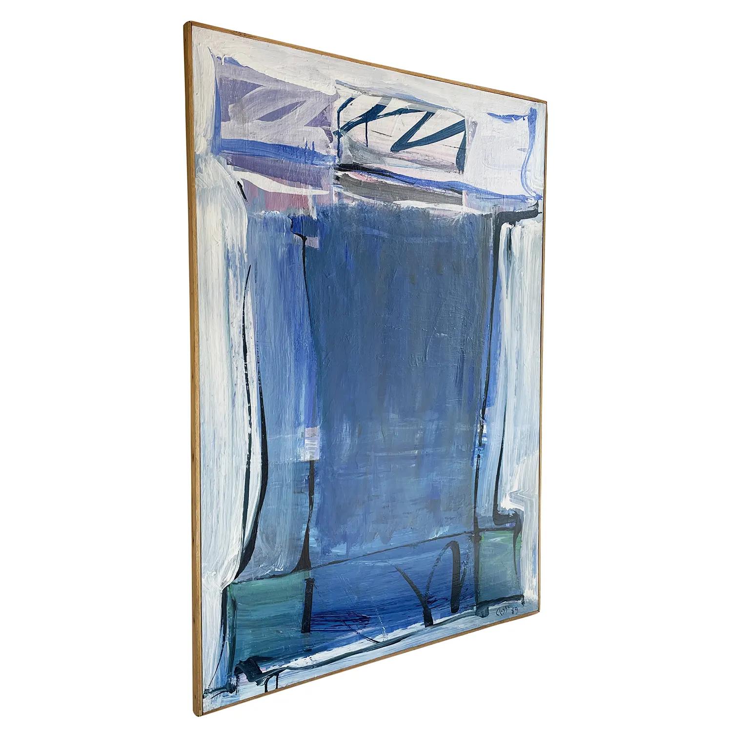 20th Century Dark-Blue, Pink French Modern Abstract Painting by Daniel Clesse In Good Condition In West Palm Beach, FL