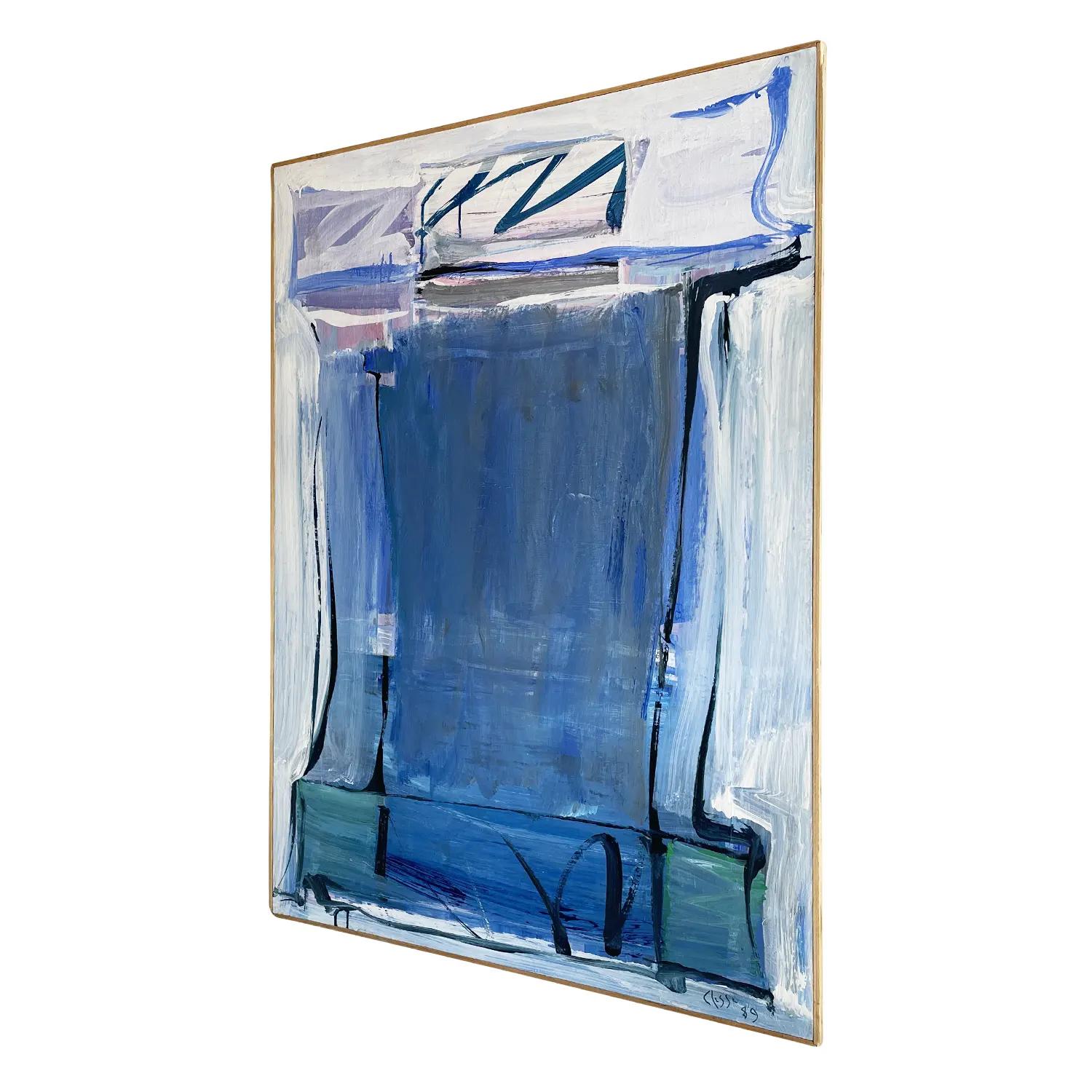 Wood 20th Century Dark-Blue, Pink French Modern Abstract Painting by Daniel Clesse