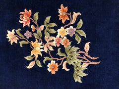 20th Century Dark Blue With Cascades of flowers Chinese Deco' Rug , 1950s